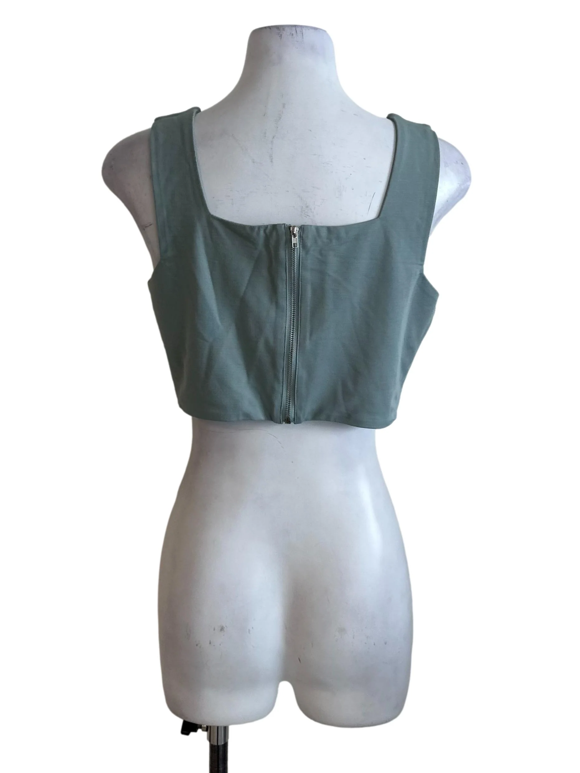 Dusty Green Square Neck Crop Top - Image 2
