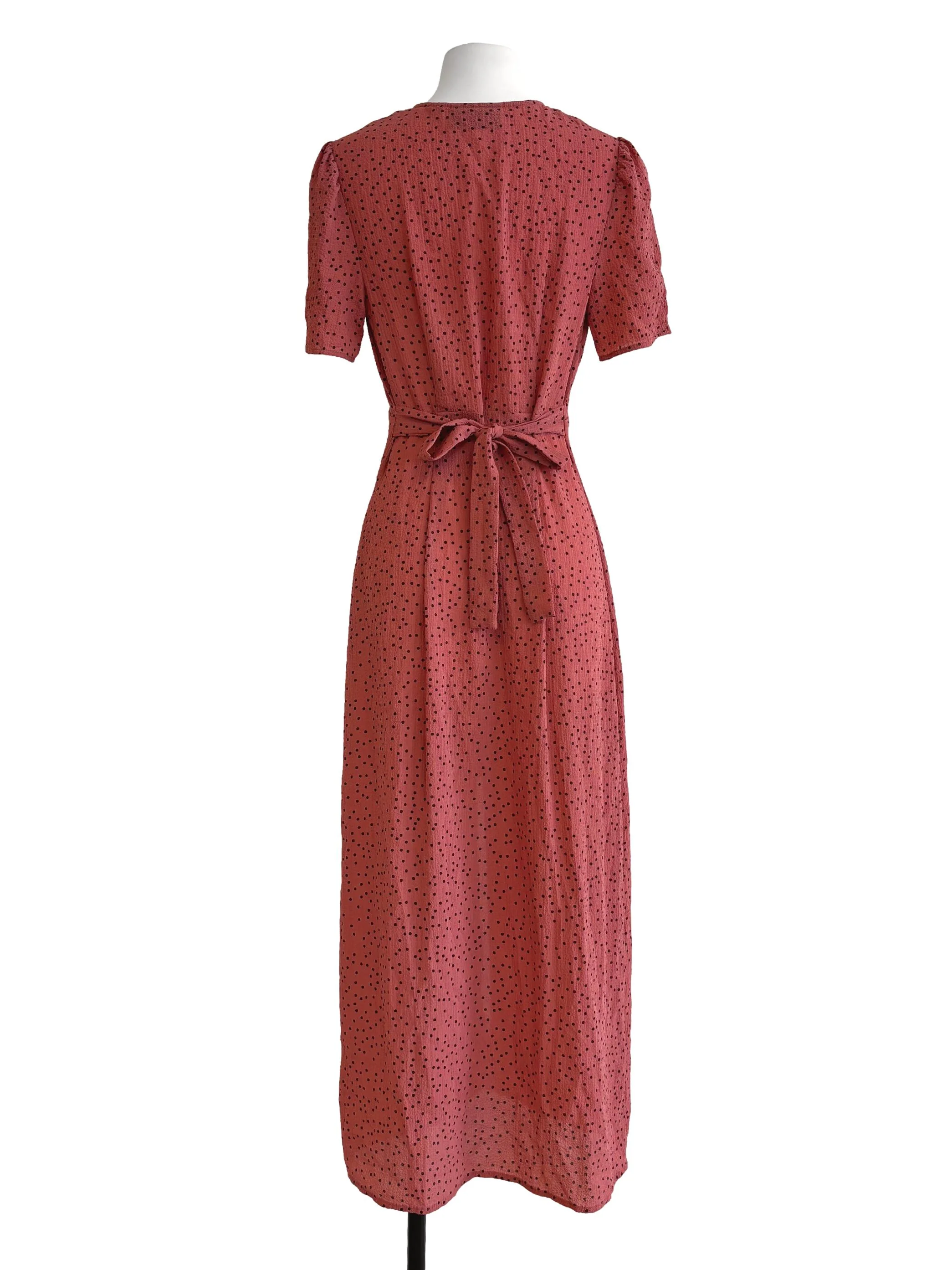 Dusty Orange Polka Dot Buttoned Dress - Image 2