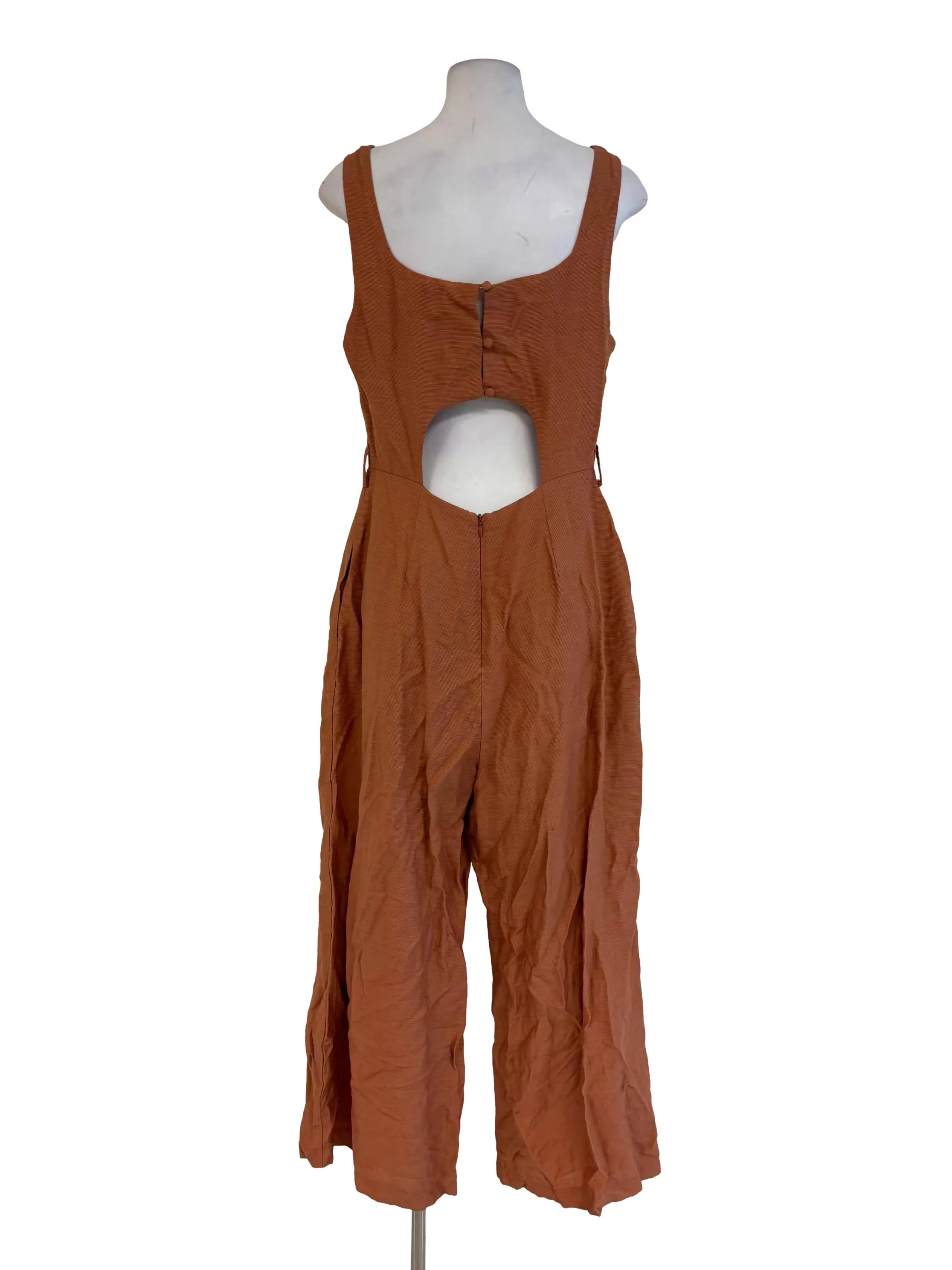 Dusty Orange Sleeveless Linen Jumpsuit - Image 2