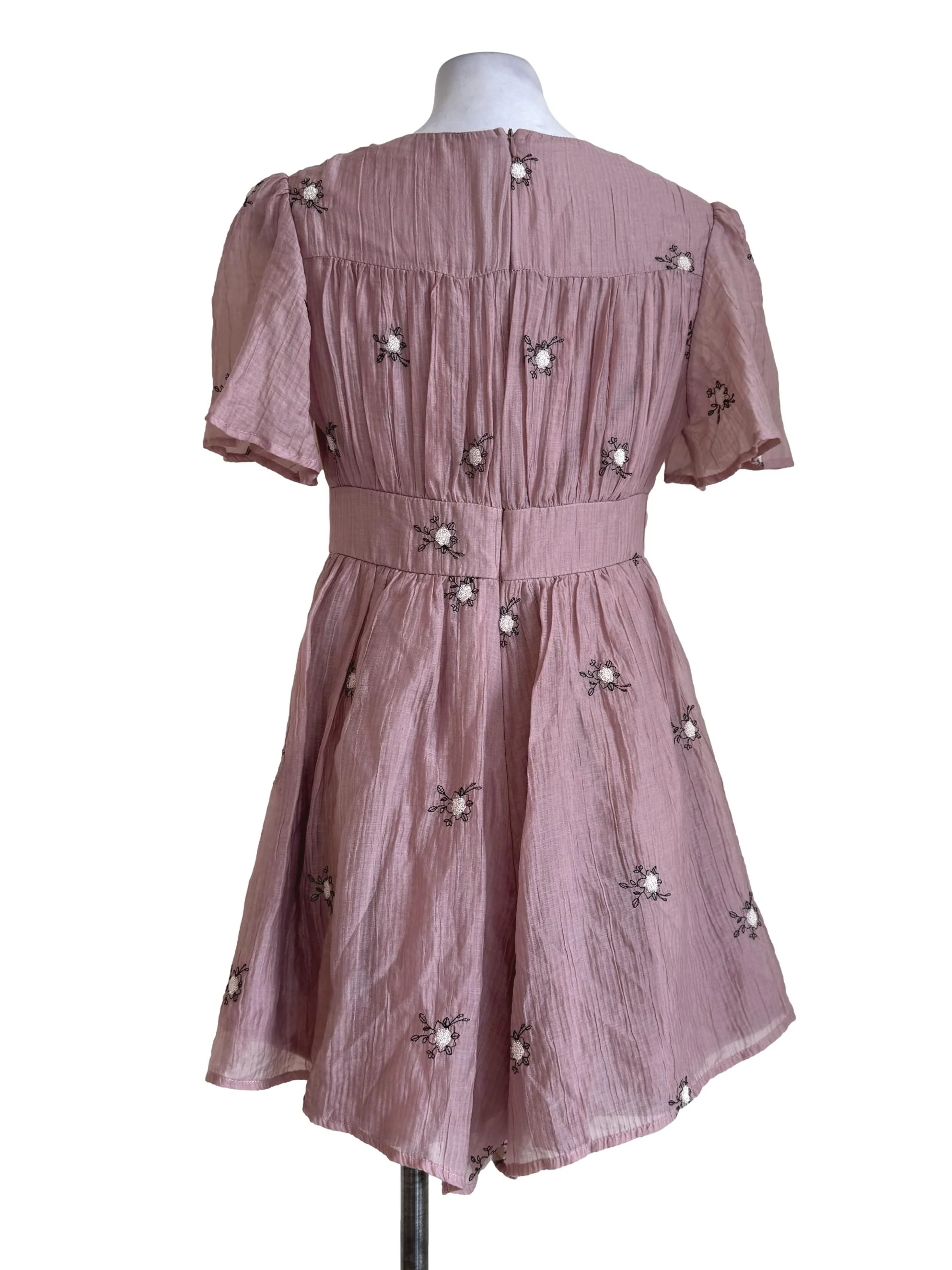 Dusty Pink Embroidery V Neck Rompers - Image 2
