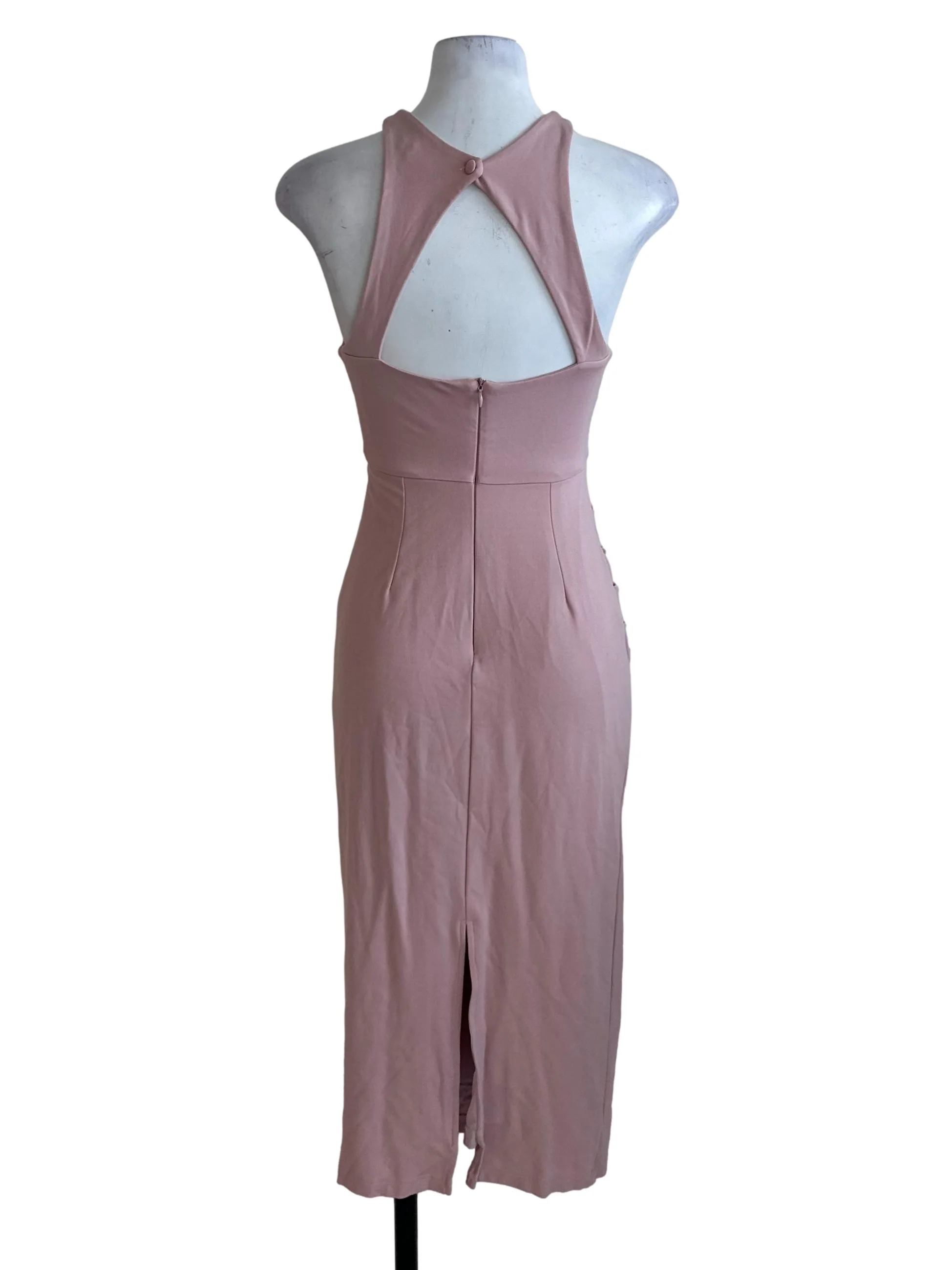 Dusty Pink Halter Side Ruched Slit Dress - Image 2