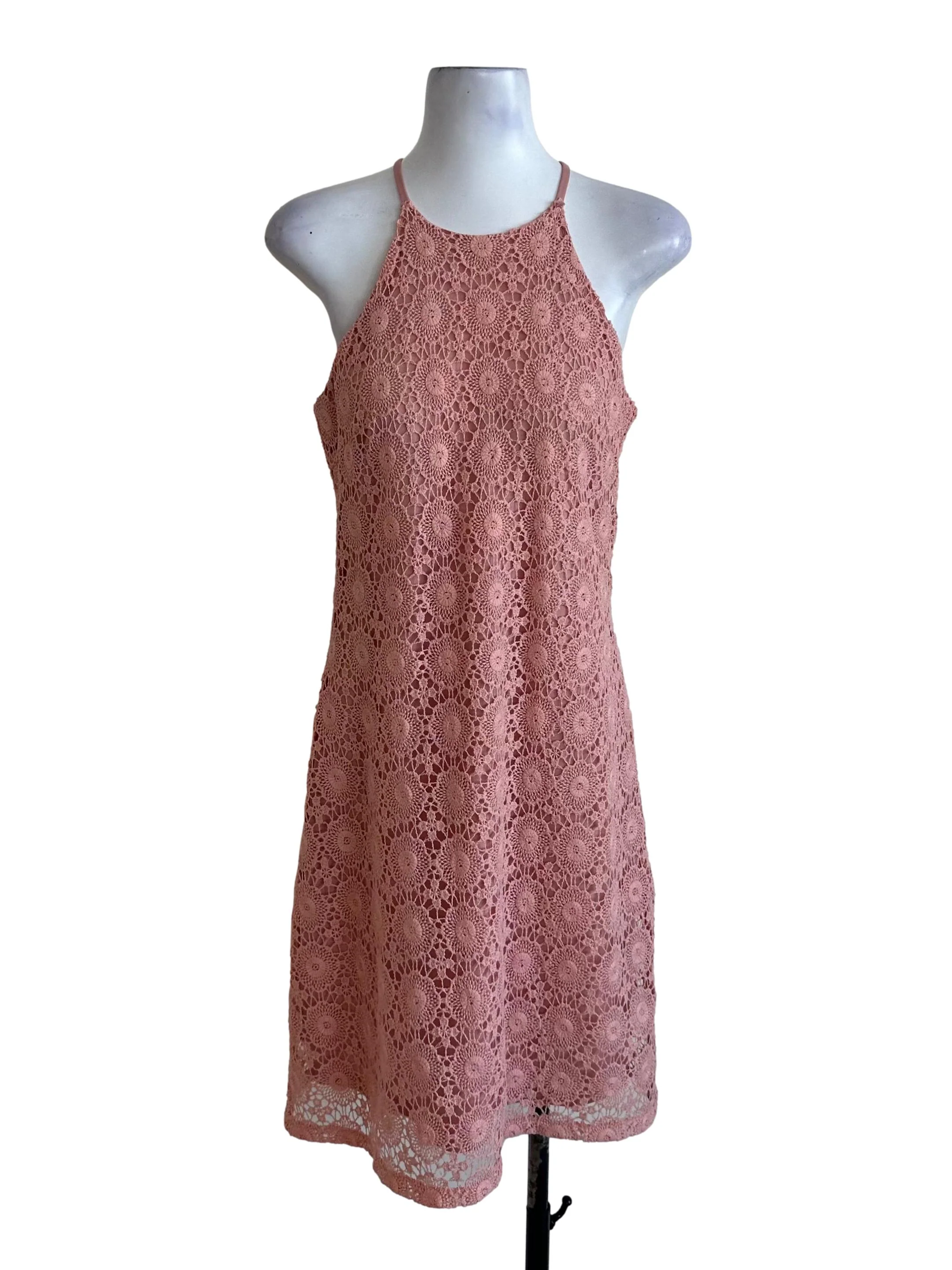 Dusty Pink Lace Halter Dress