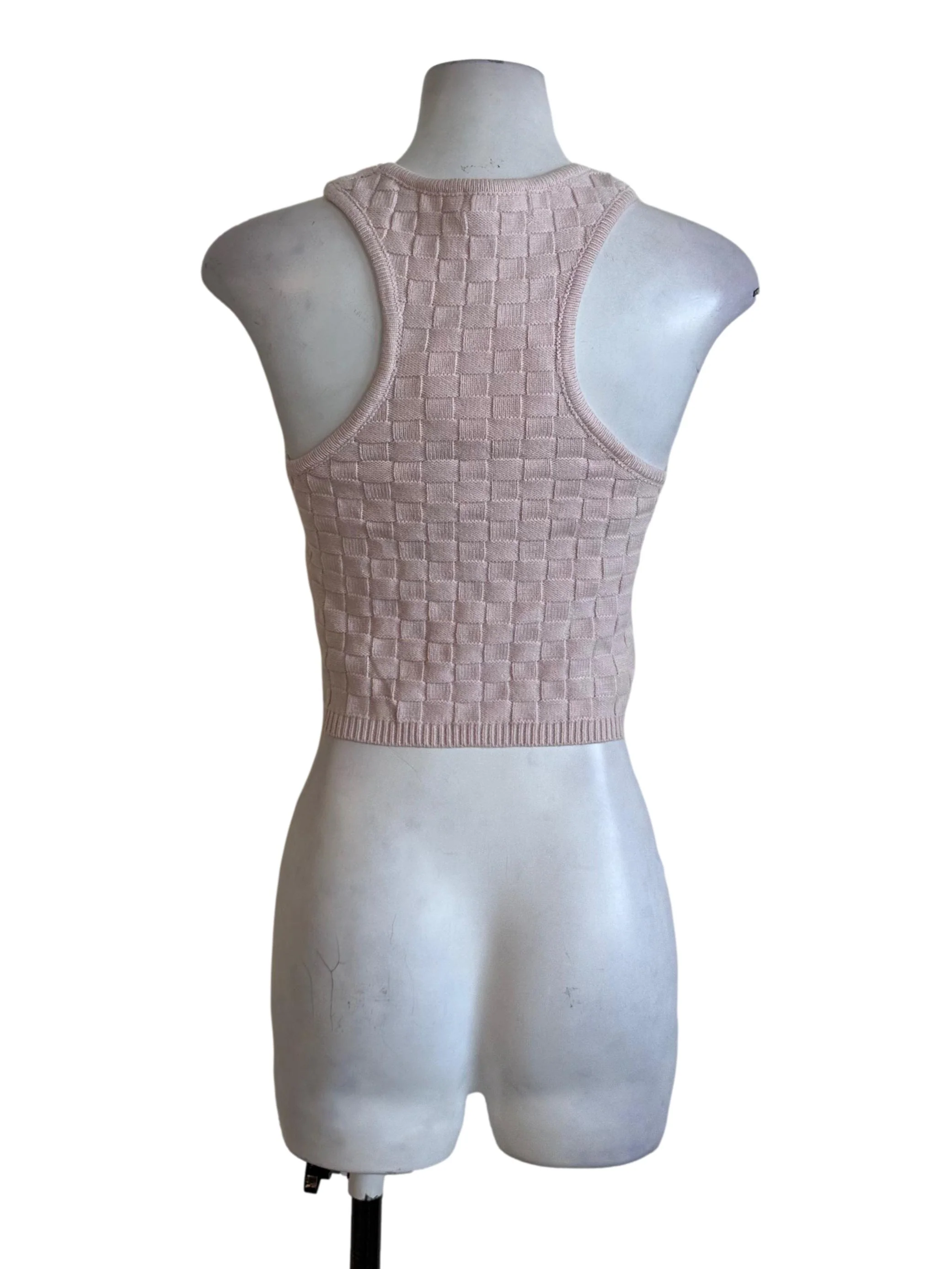 Dusty Pink Plaid Knit Tank Top - Image 2