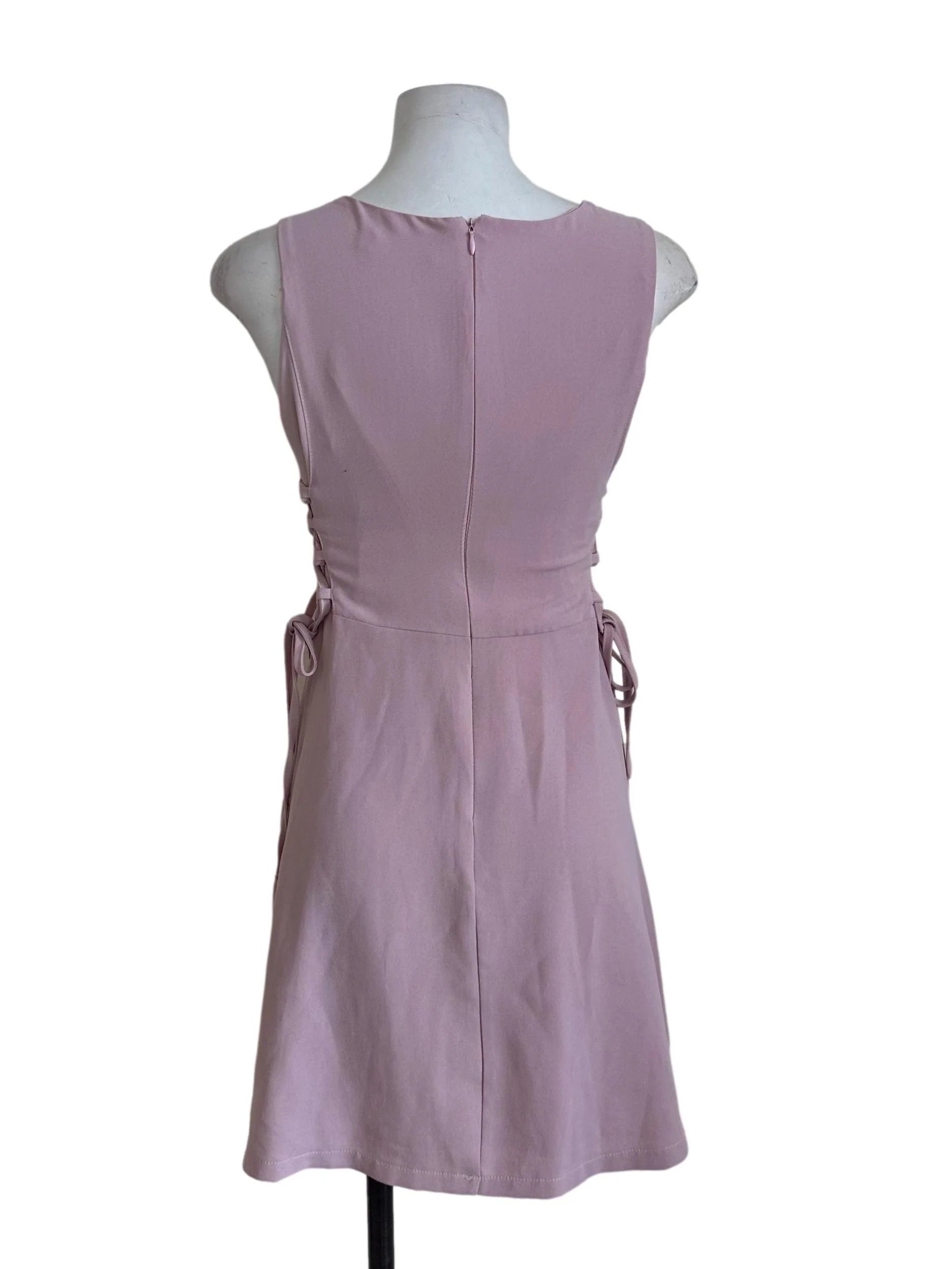 Dusty Pink Round Neck Side Tied Dress - Image 2