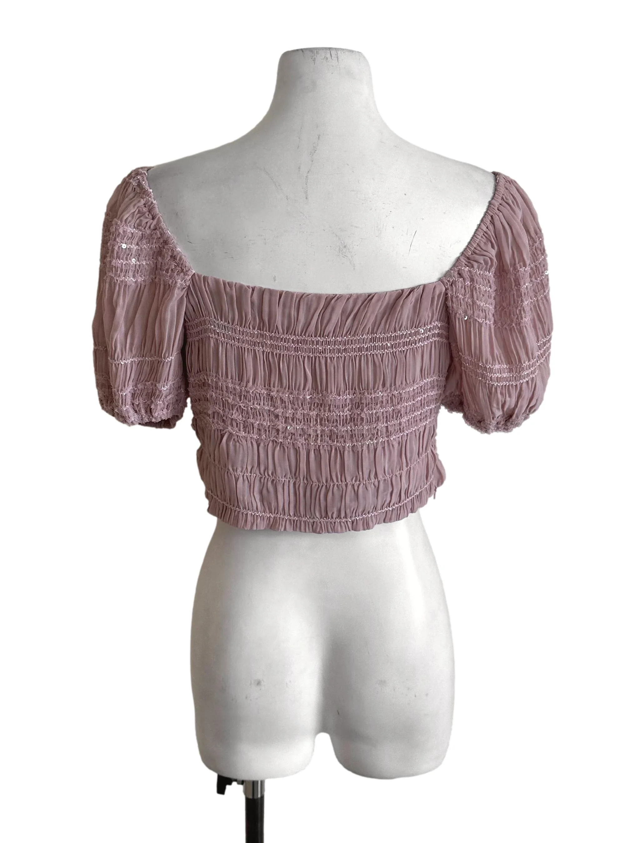 Dusty Pink Ruched Lace Top - Image 2