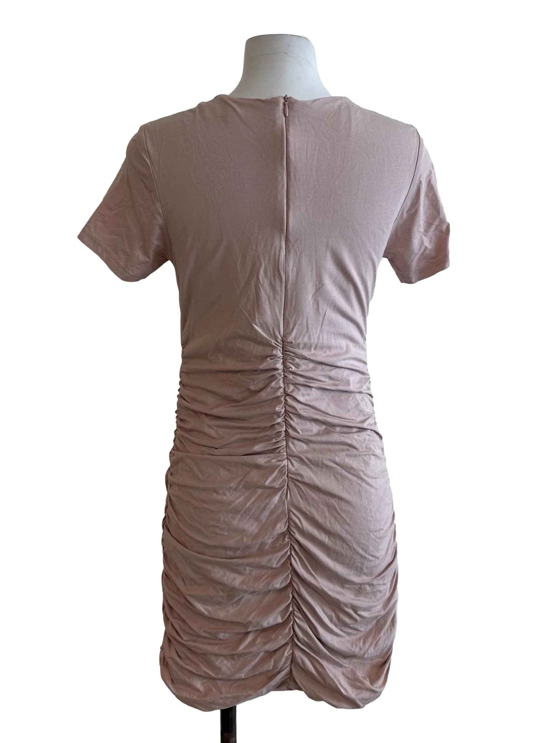 Dusty Pink Ruched Short Sleeve Dress - Image 2