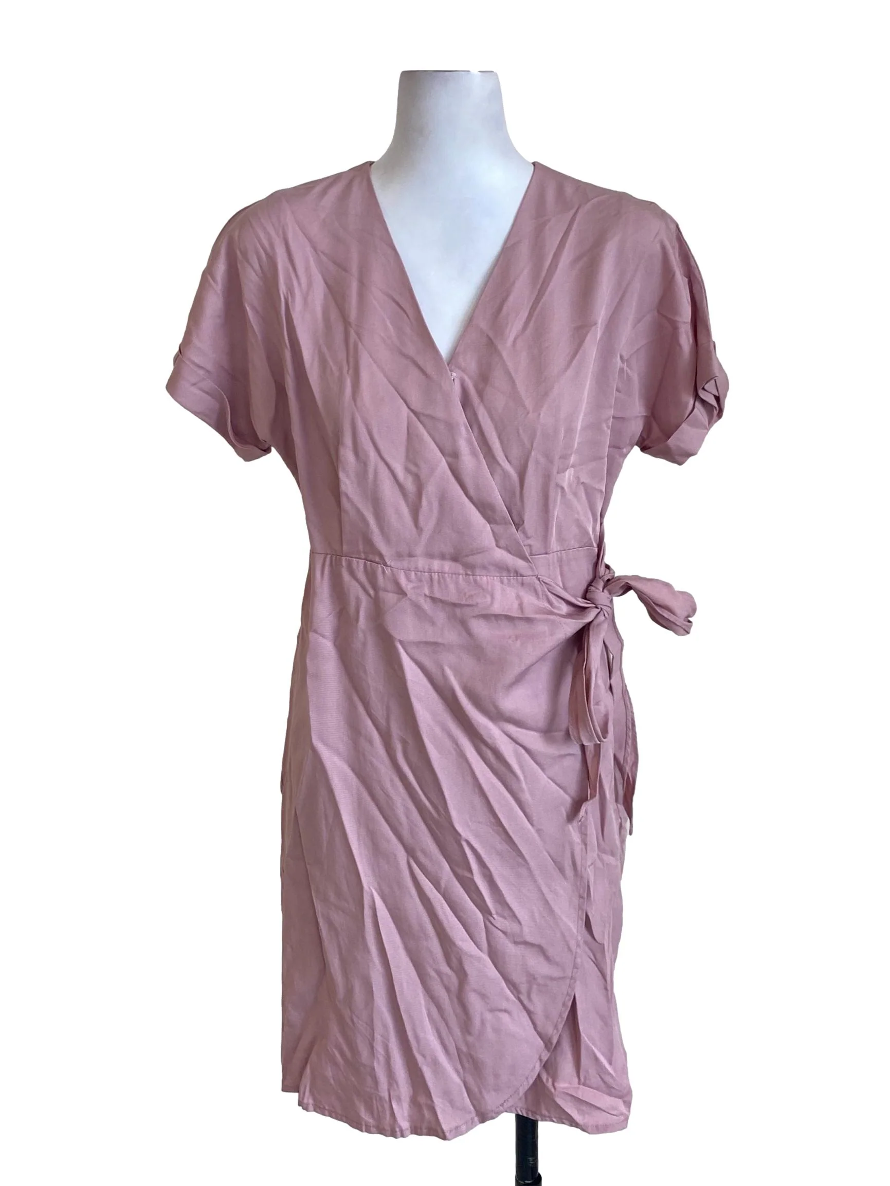 Dusty Pink V-Neck Tie Wrapped Dress