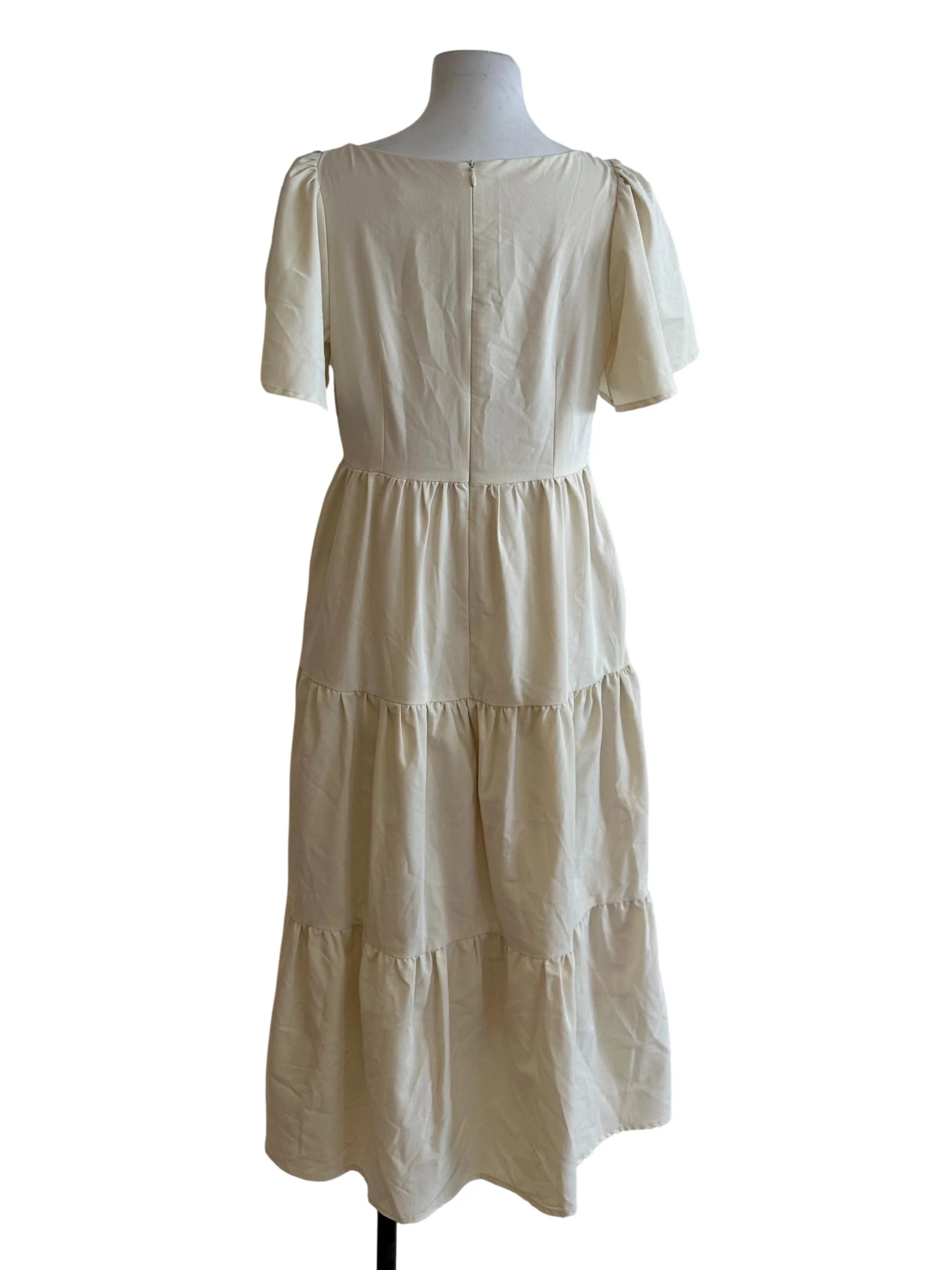 Dusty Yellow Square Neck Tiered Dress - Image 2