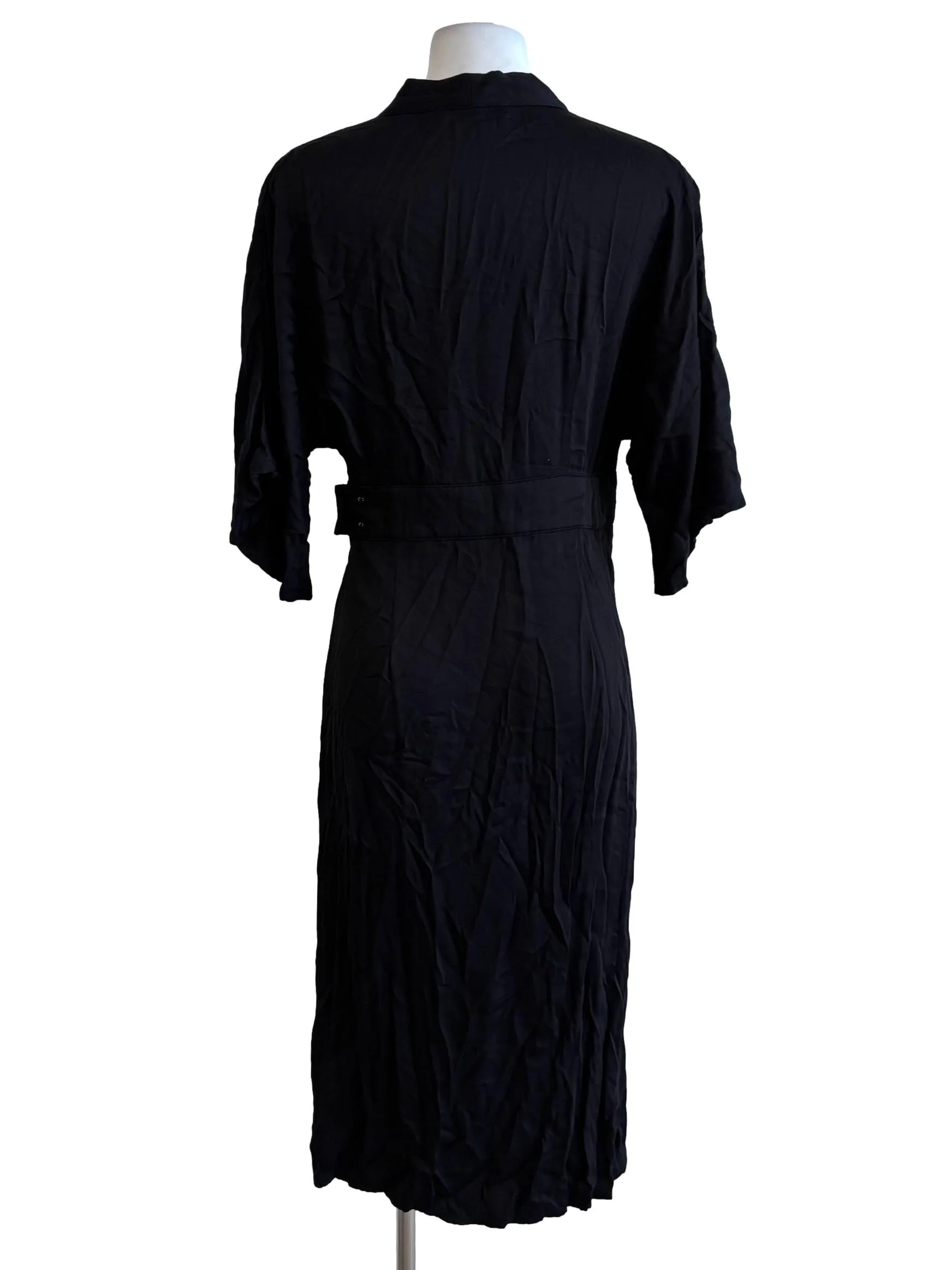 Black Short Sleeve Surplice Dress - Image 2