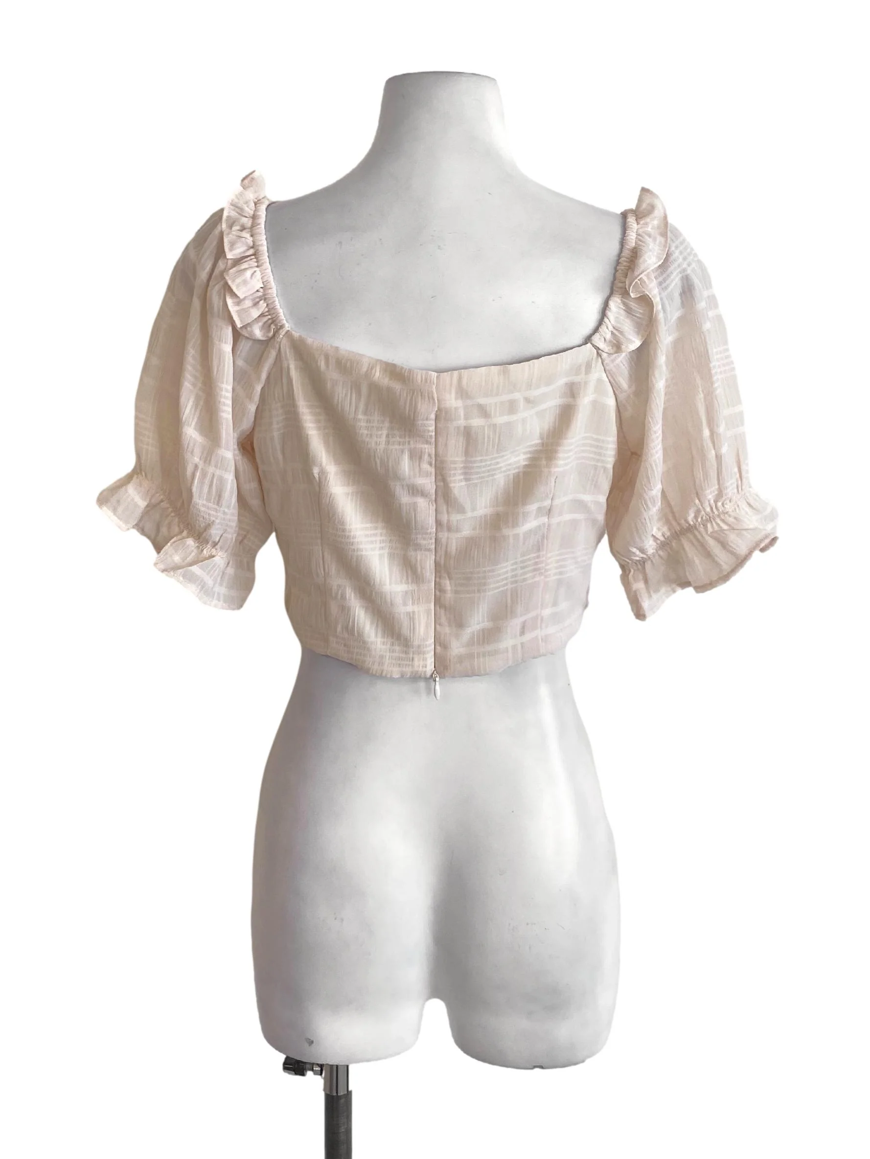 Eggnog Brown Wrap Bust Ruffle Cropped Top TWL - Image 2