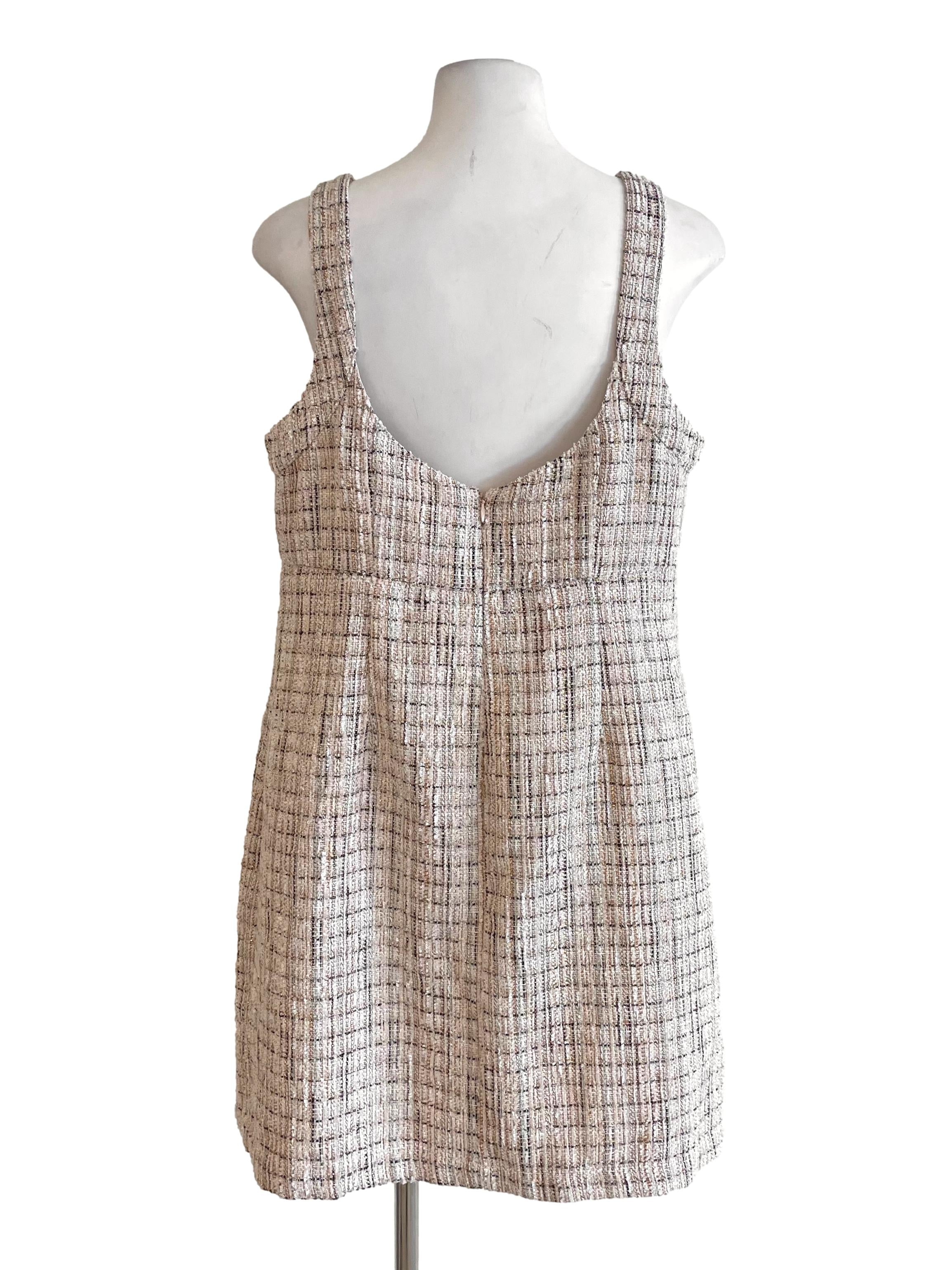 Eggnog Button Shiny Tweed Dress LB - Image 2