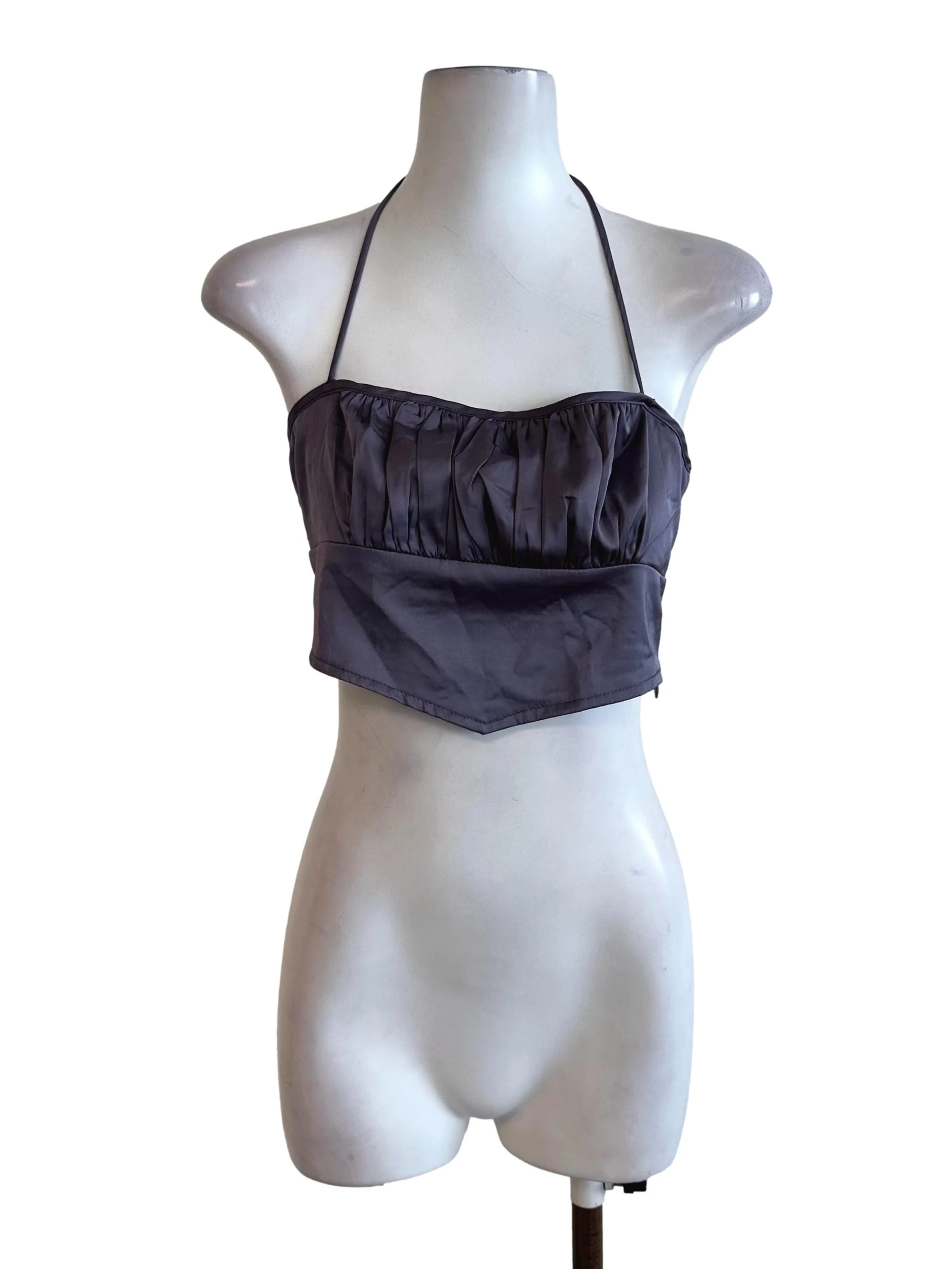Eggplant Purple Ruched Satin Halter Top