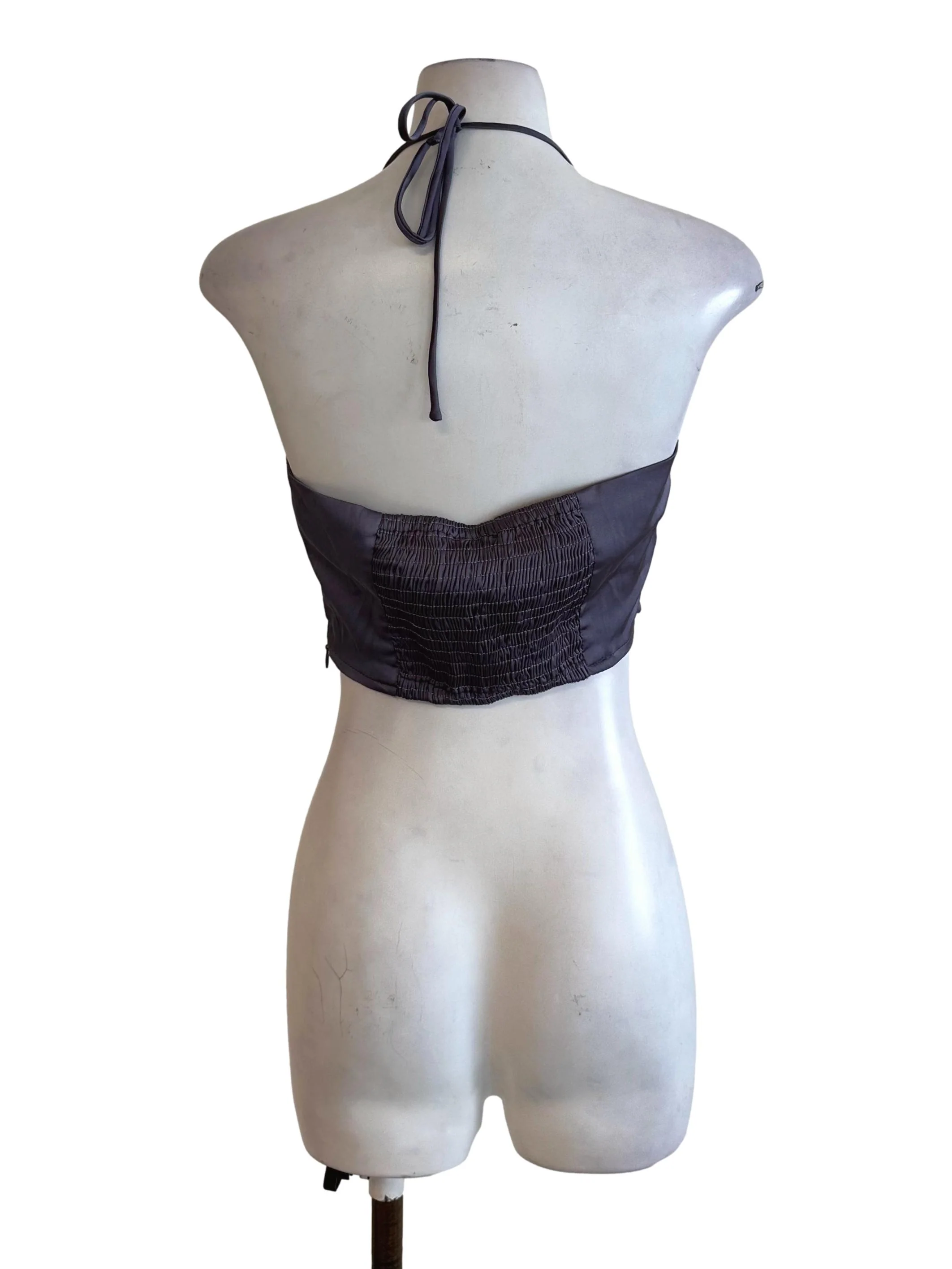 Eggplant Purple Ruched Satin Halter Top - Image 2
