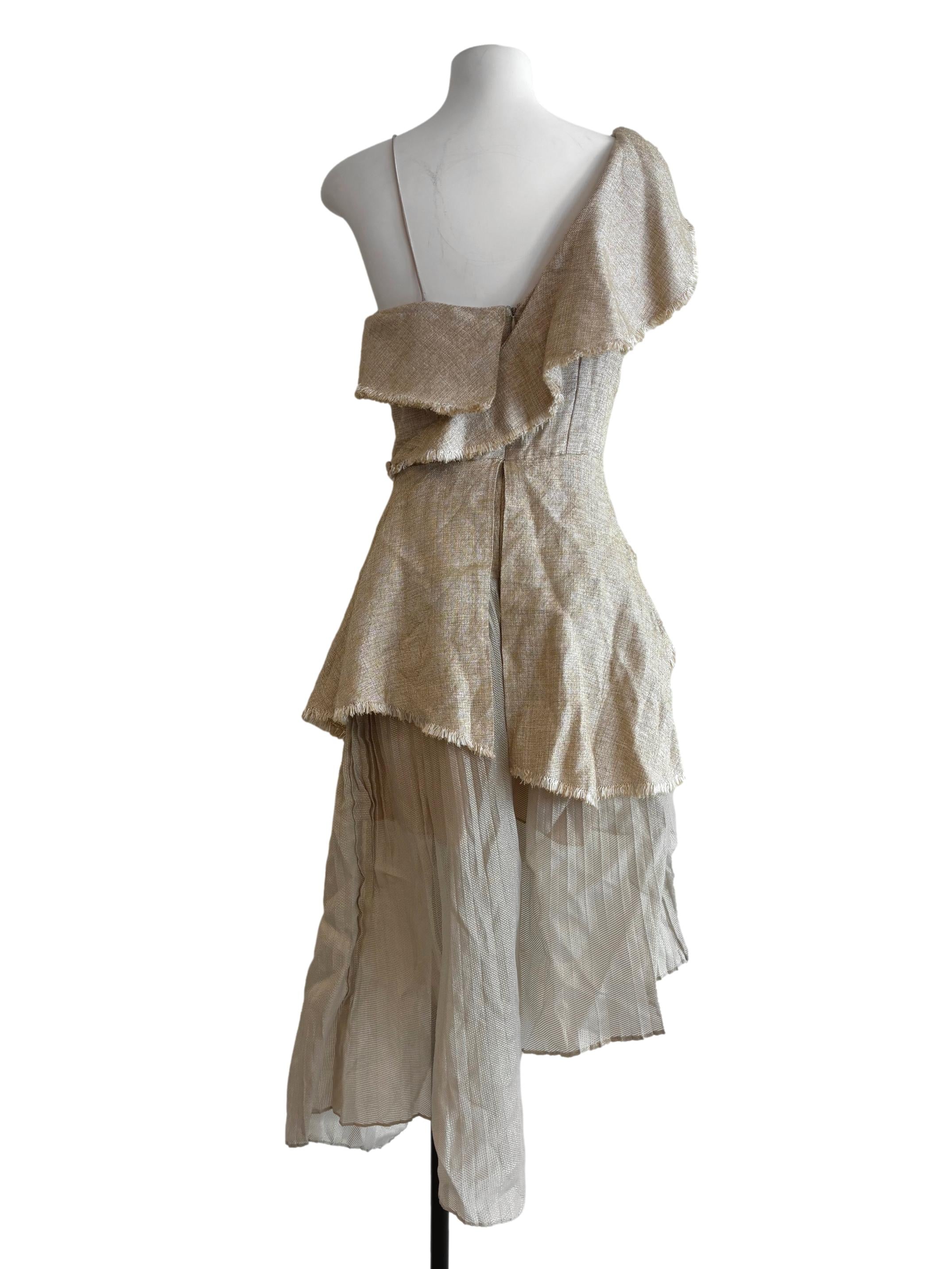 Eggshell Asymmetrical Layered Dress - Image 2