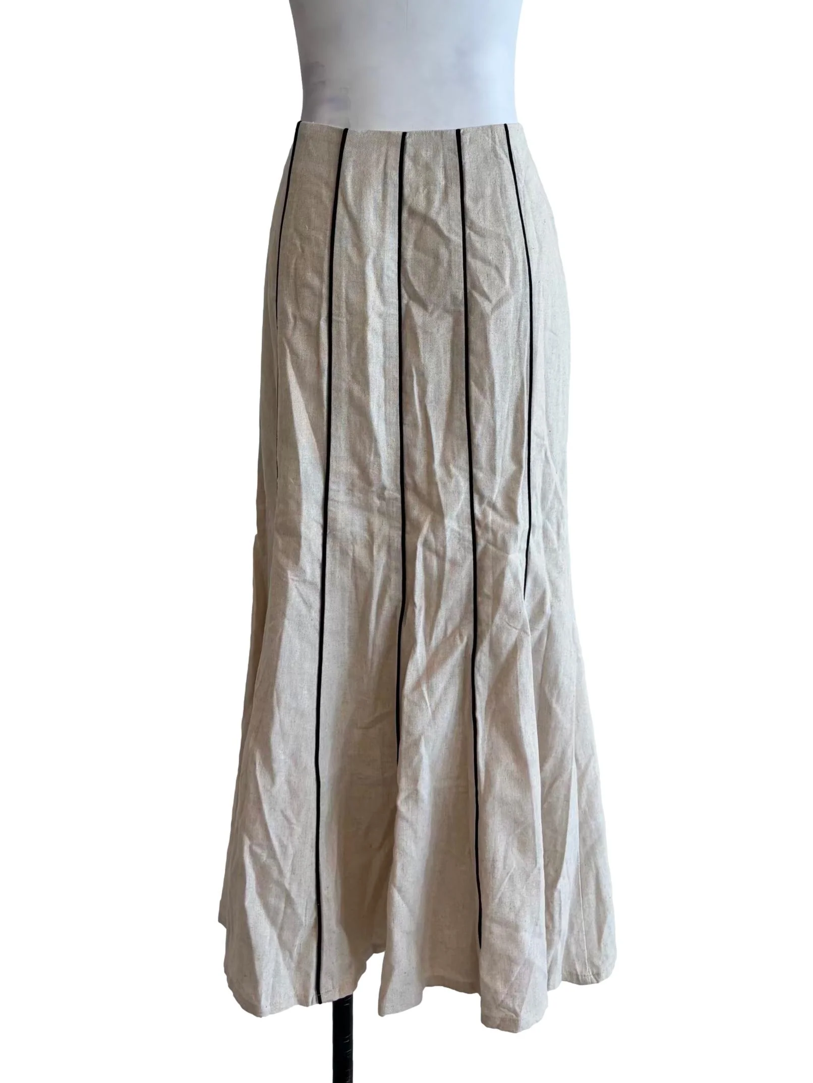Eggshell Black Striped Linen Skirt - Image 2