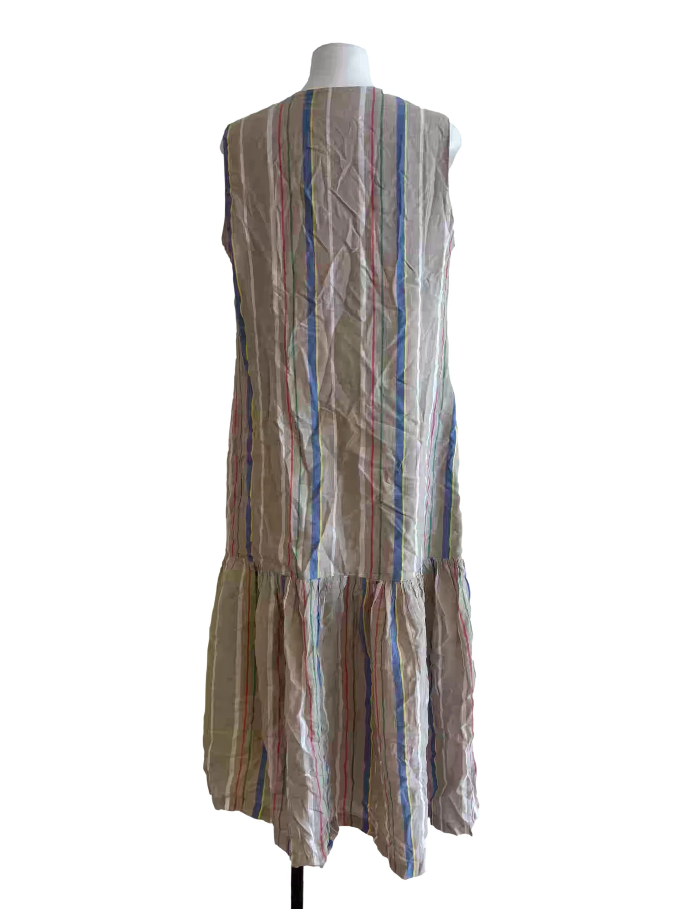 Eggshell Multicolour Stripes Sleeveless Dress - Image 2