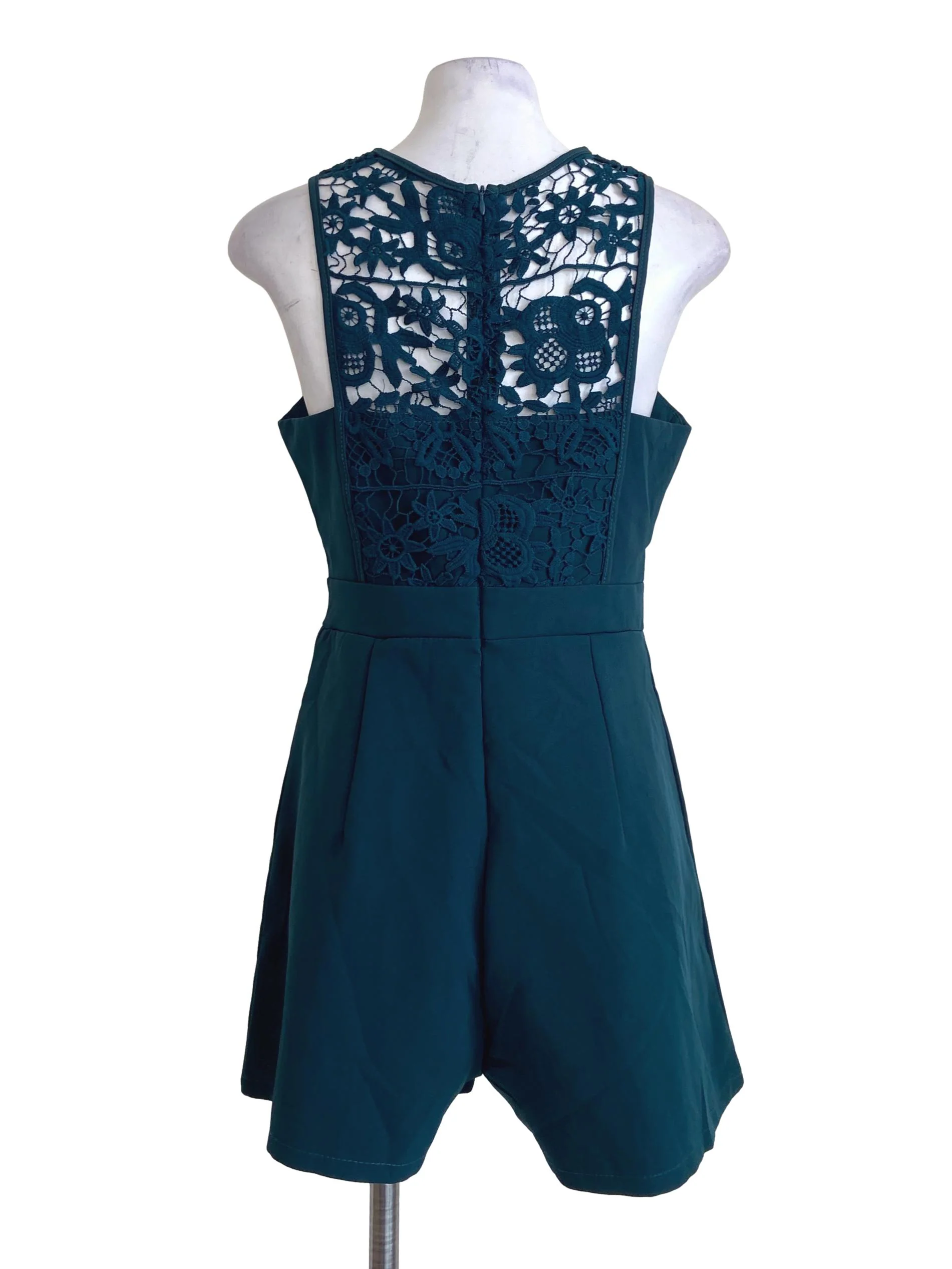 Emerald Green Floral Lace Sleeveless Romper - Image 2