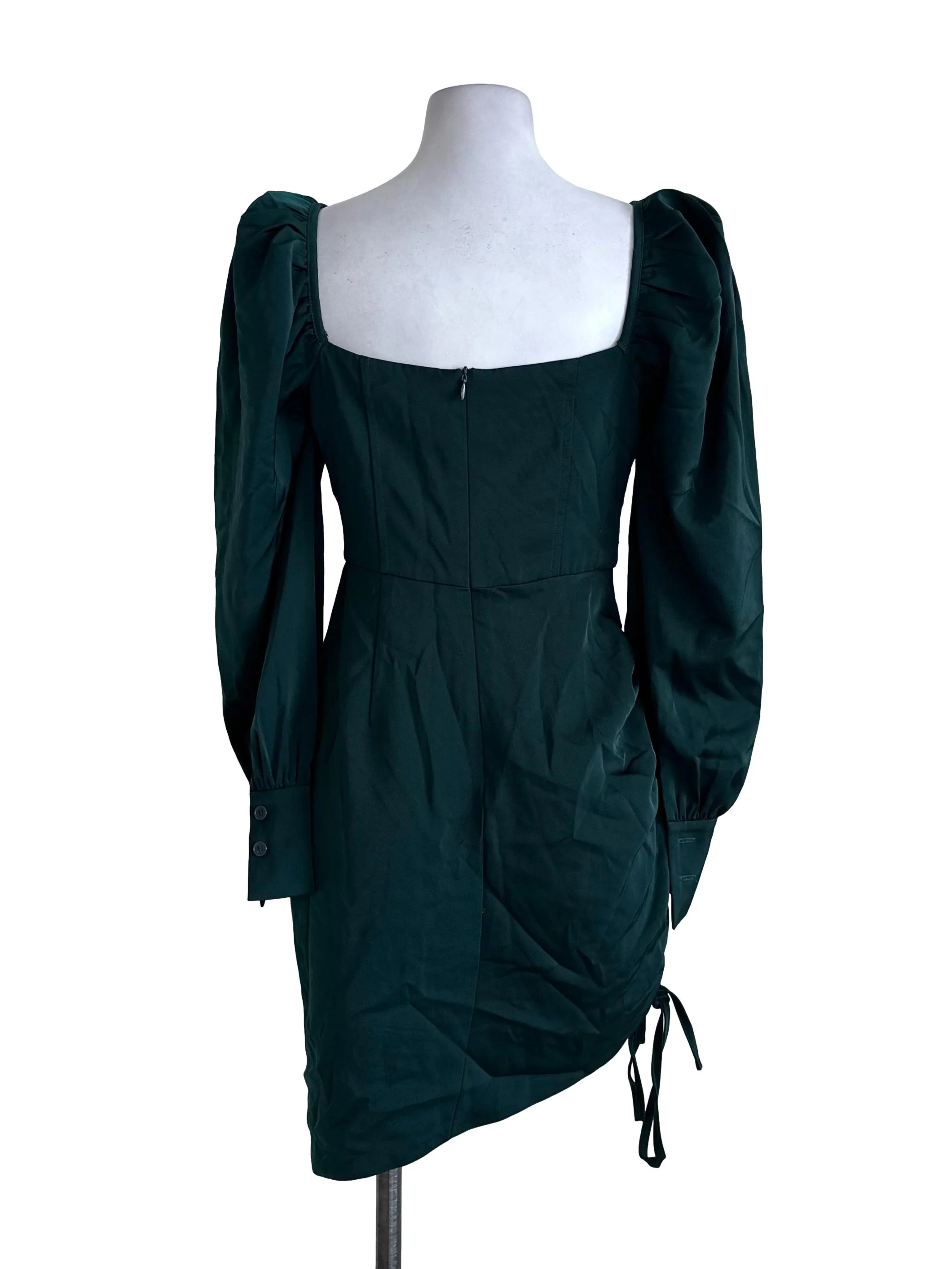 Emerald Green Long Sleeve Asymmetric Dress - Image 2