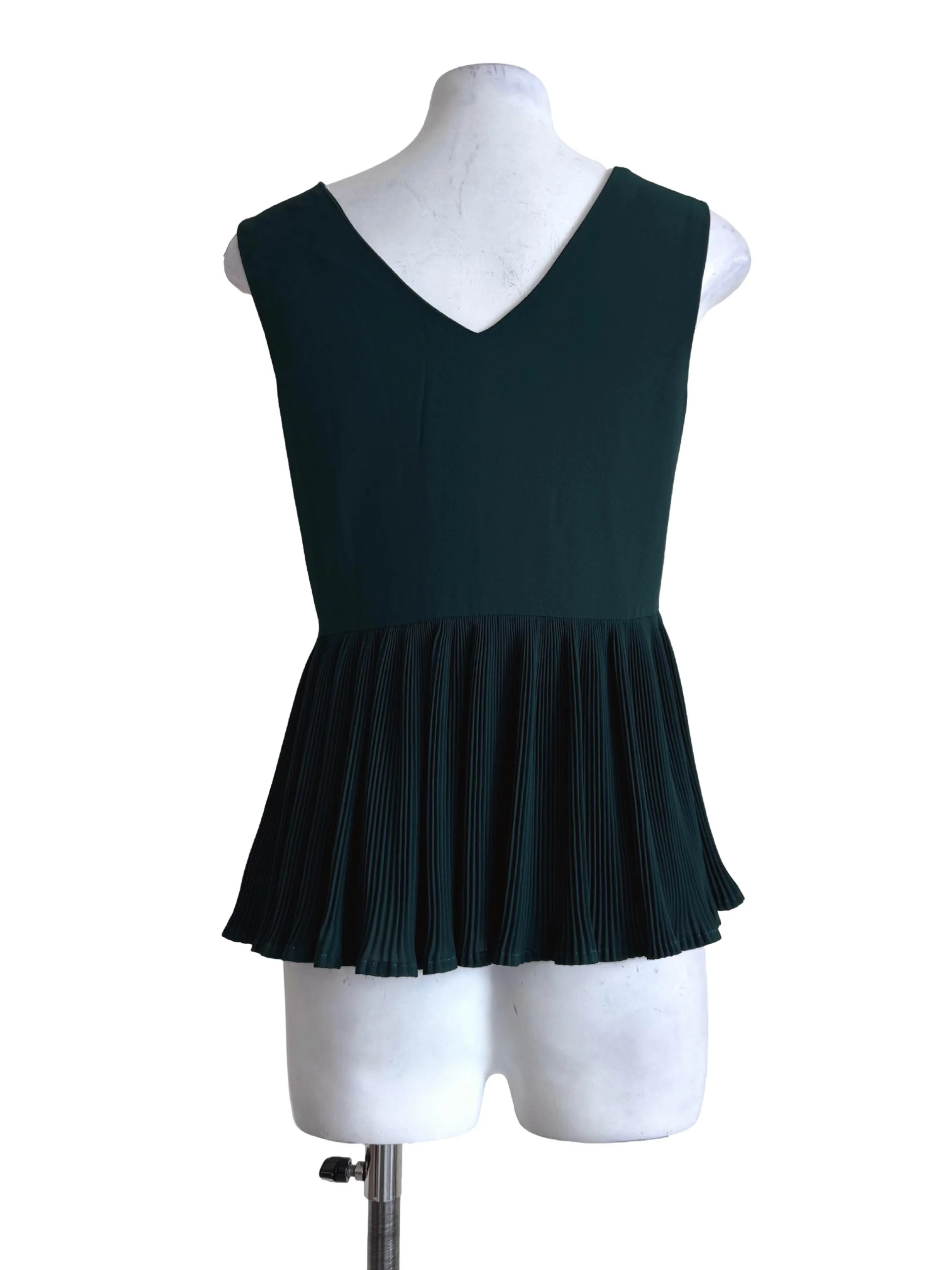 Emerald Green Pleated V Neck Top - Image 2