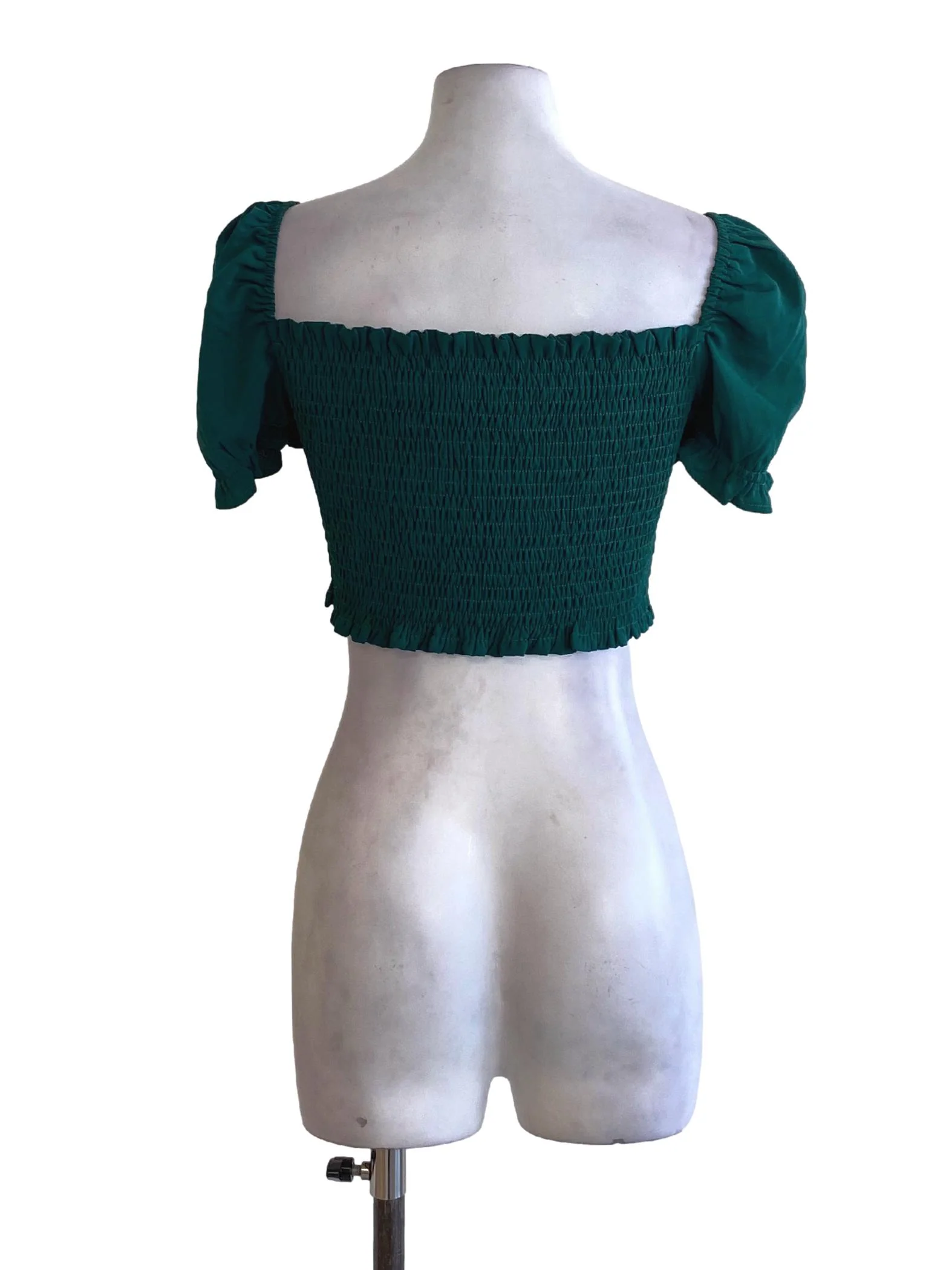 Emerald Green Square Neck Peasant Cropped Top YHF - Image 2