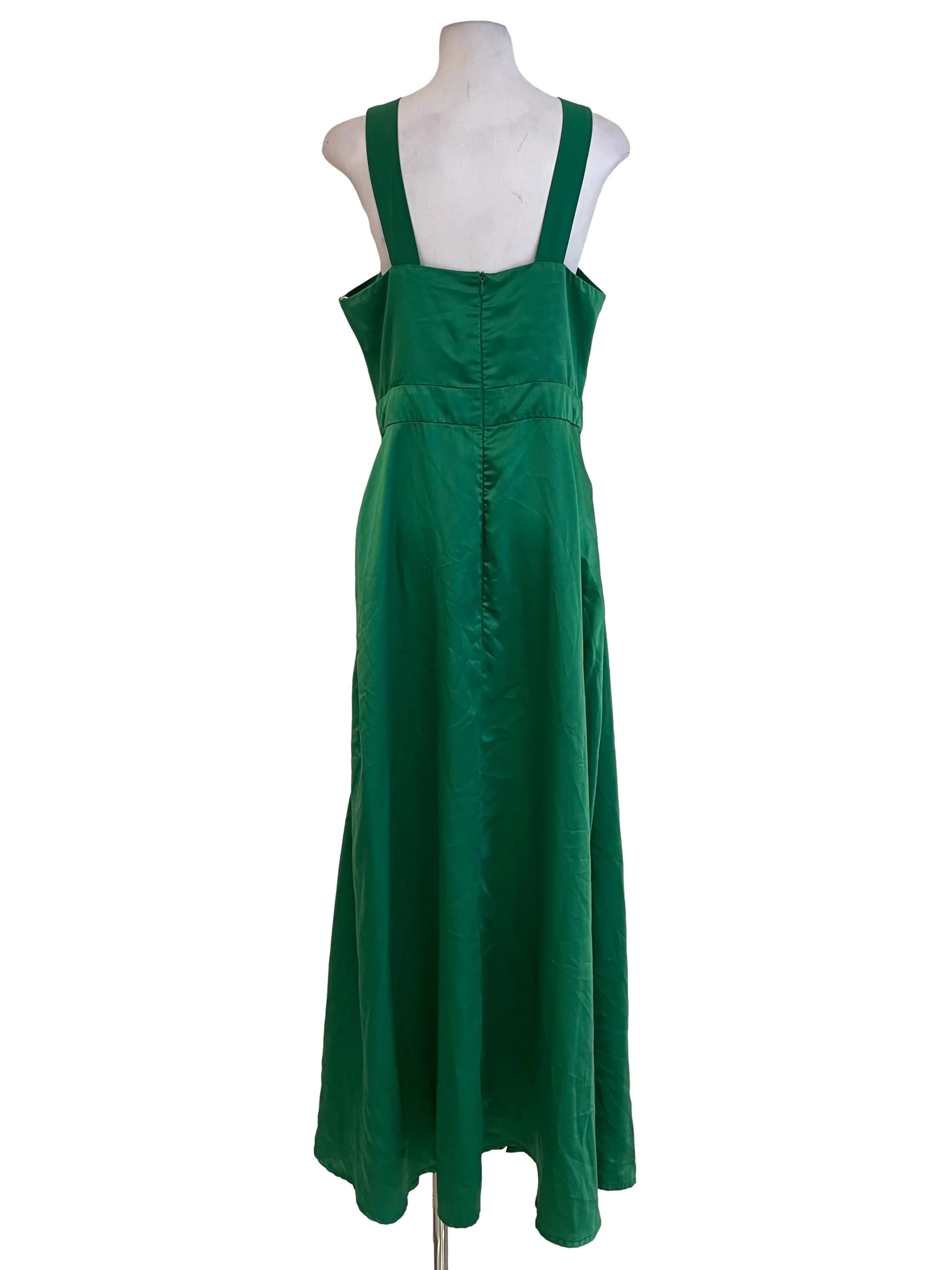 Emerald Satin Halter Neck Dress - Image 2