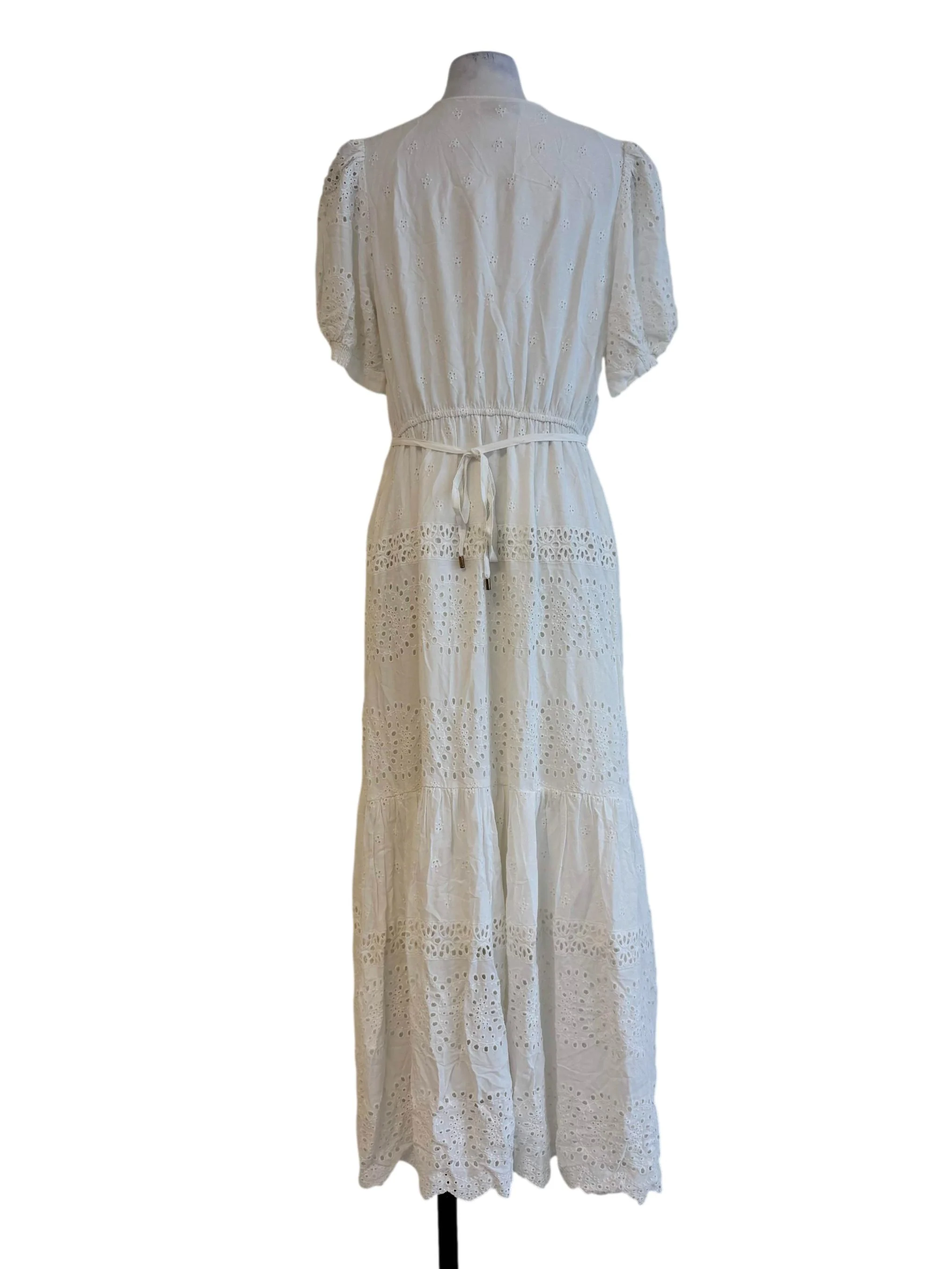 Eyelet White V Neck Dress - Image 2