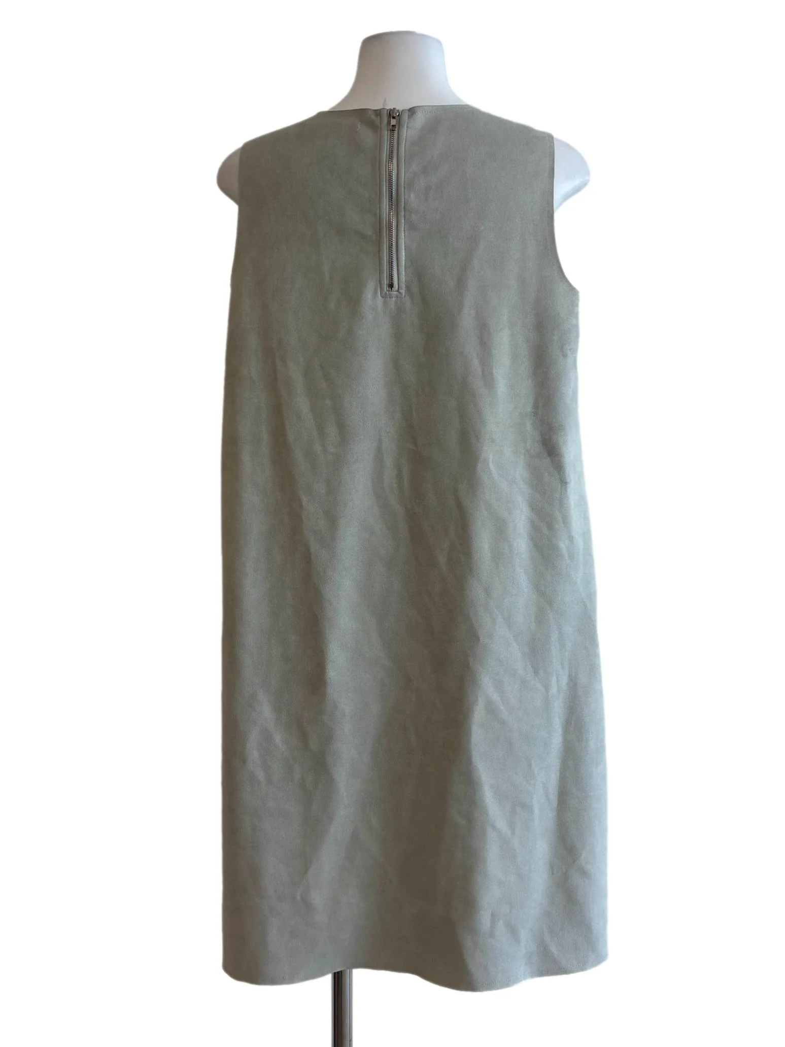 Faded Green Sleeveless Suede Dress - Image 2