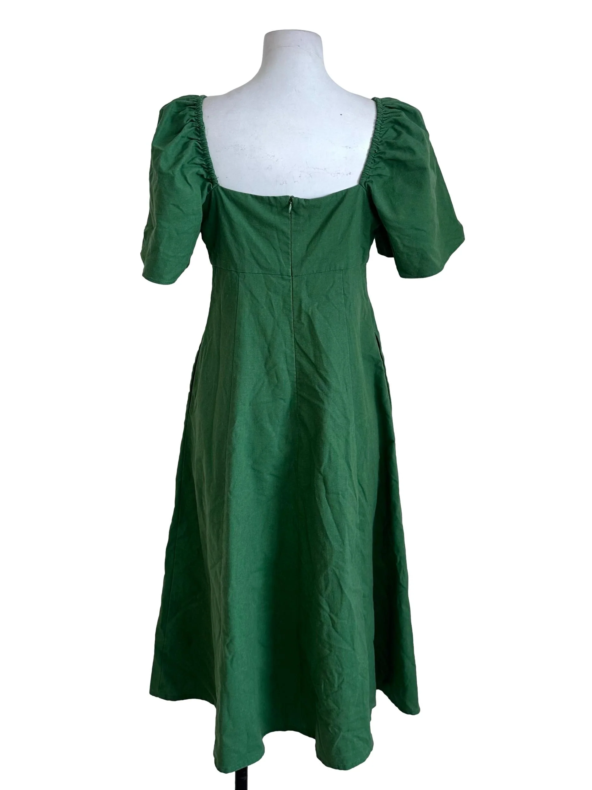 Fern Green Square Neck Puff Sleeve Dress - Image 2