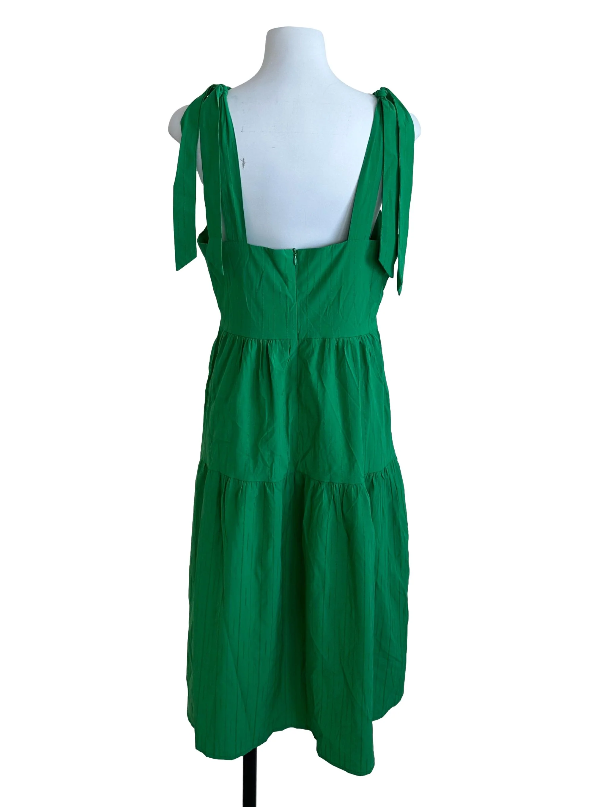 Fern Green Textured Square Neck Tiered Dress - Image 2