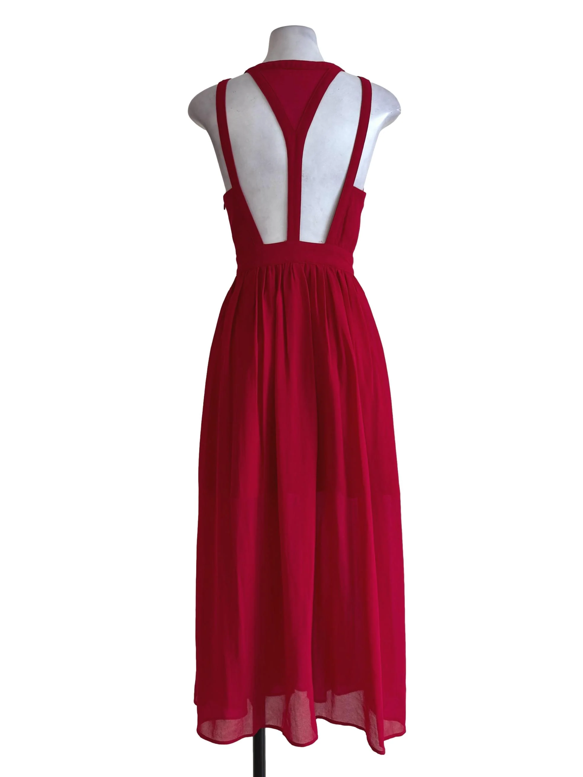 Ferrari Red V Neck Pleated Skirt Sleeveless Dress LB - Image 2