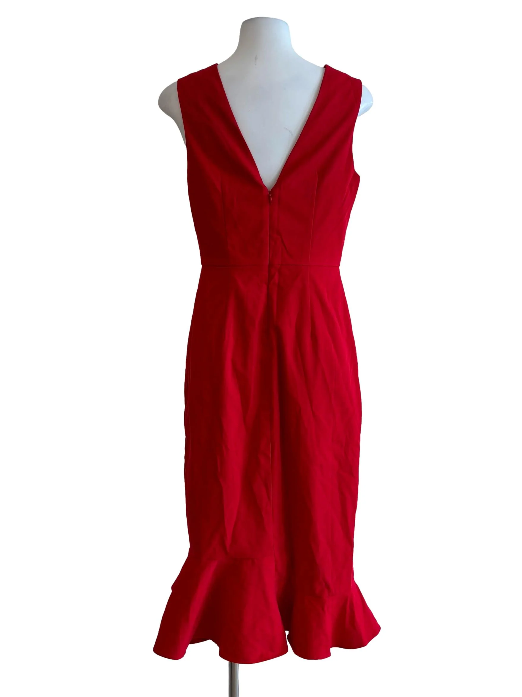 Fire Red V-Neck Sleeveless Pencil Dress - Image 2