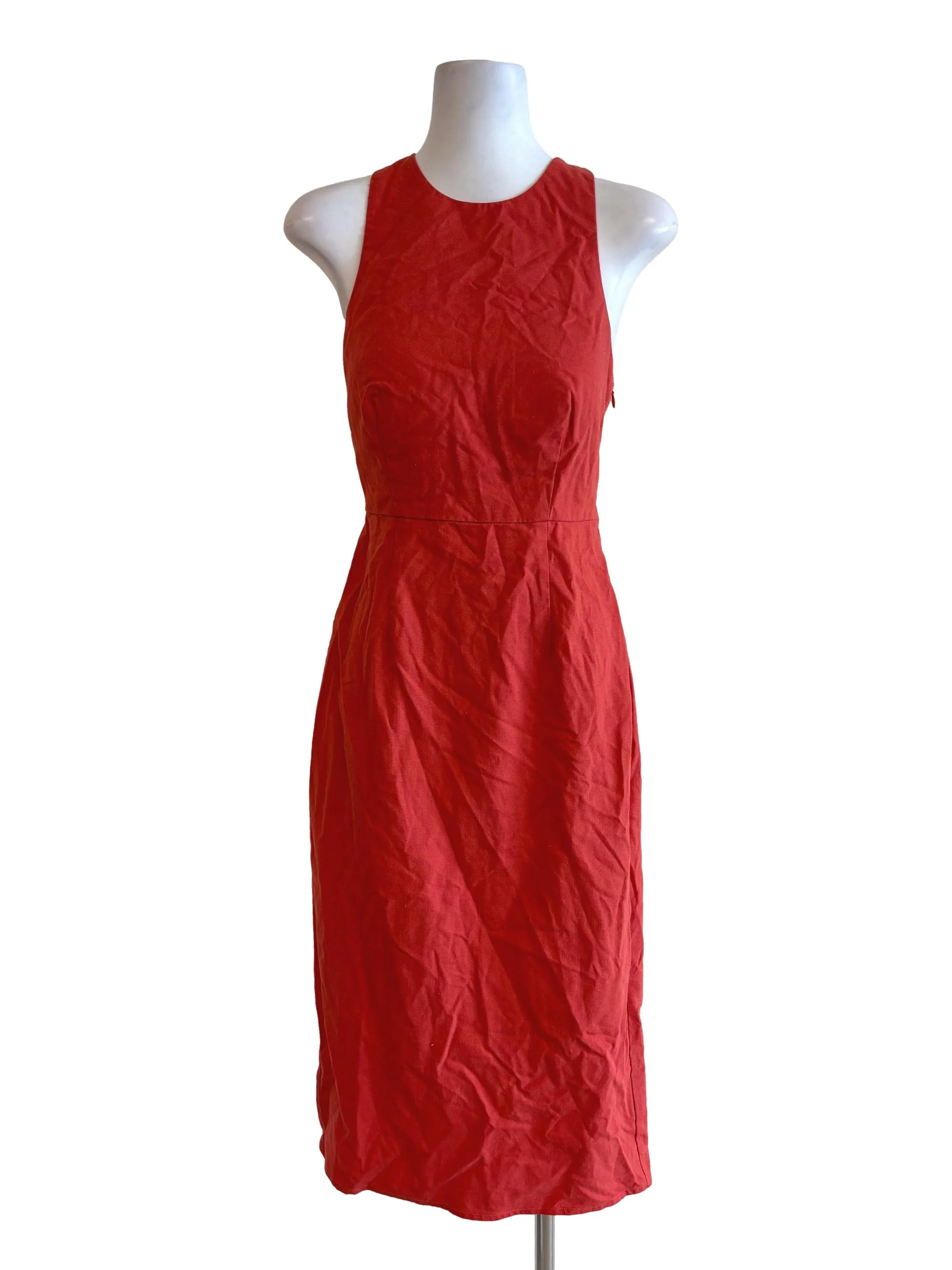 Flame Orange Sleeveless Linen Pencil Dress LB
