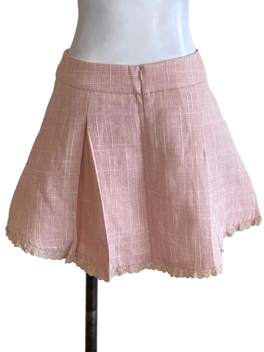 Flamingo Pink Lace Hem Distant Pleated Mini Skirt - Image 2