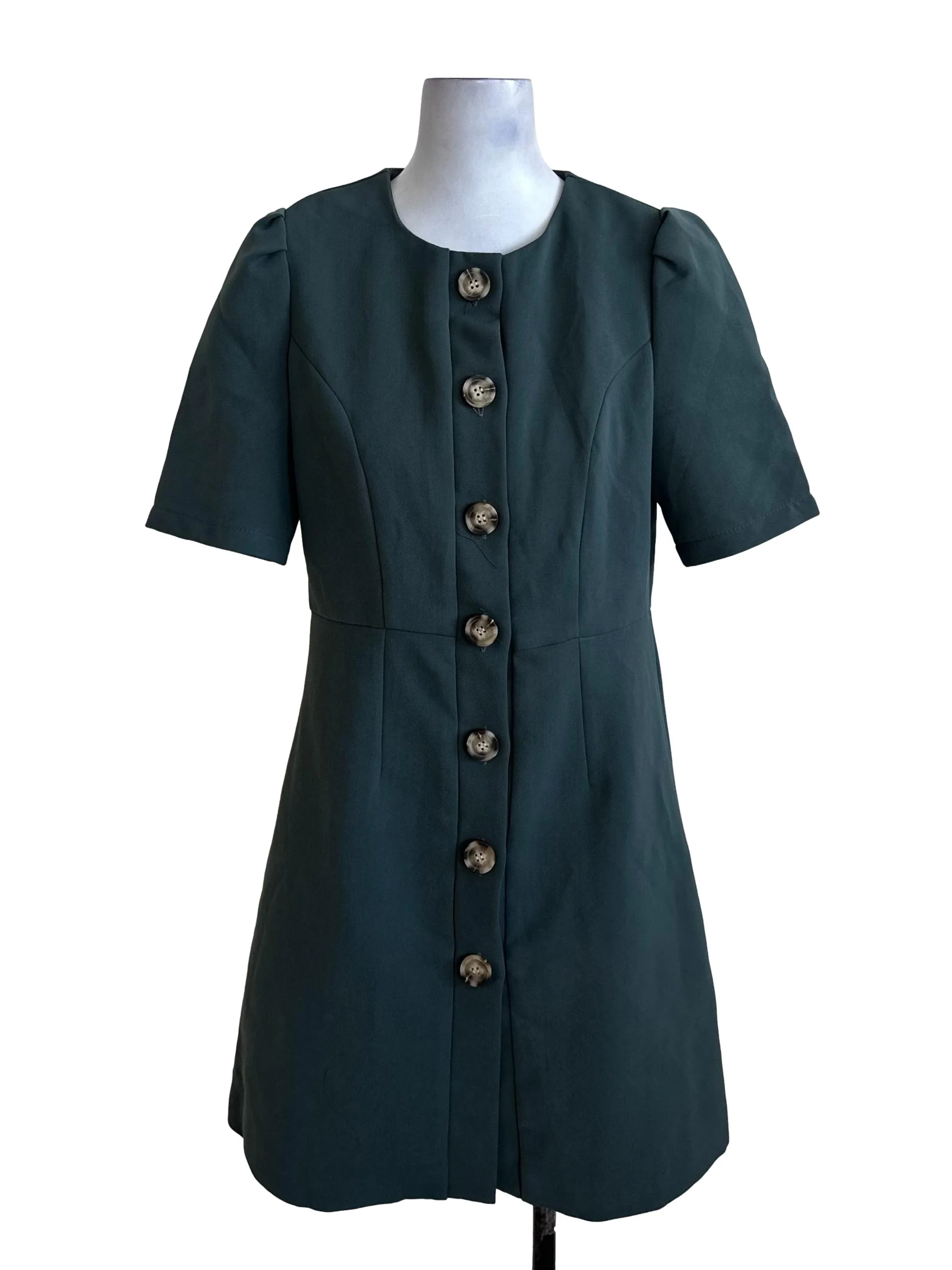 Forest Green Button Fitted Dress