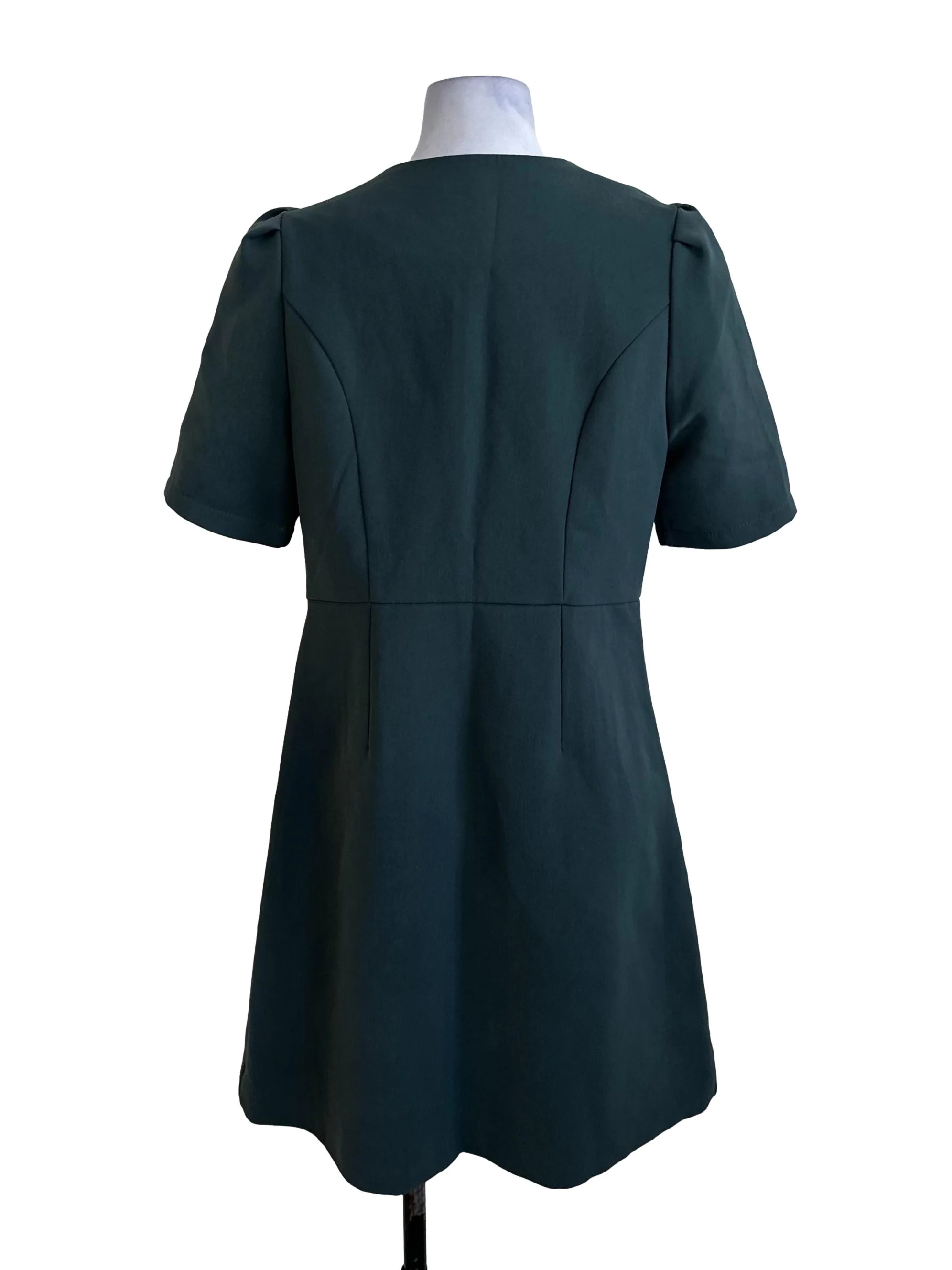 Forest Green Button Fitted Dress - Image 2