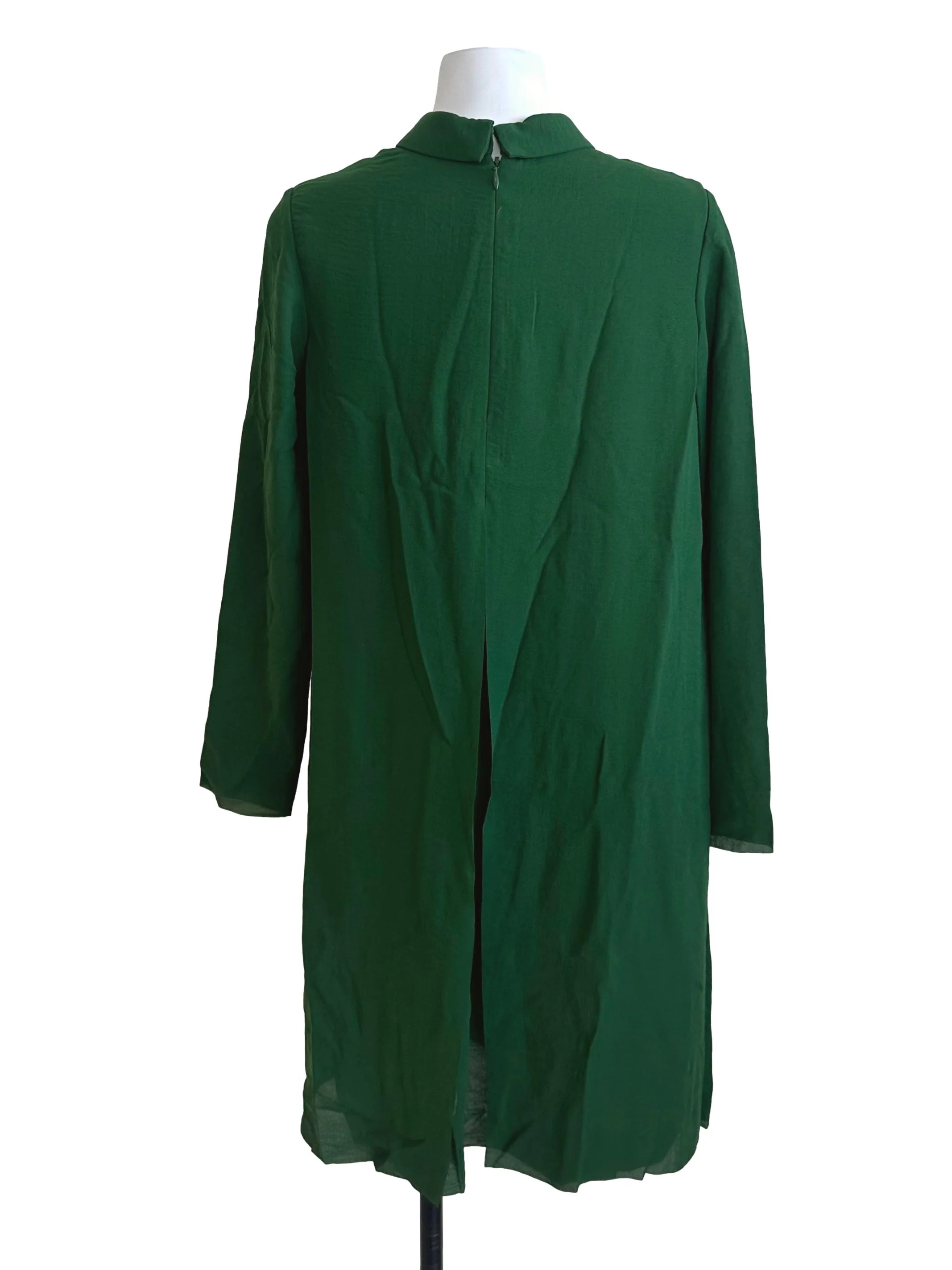 Forest Green Chiffon Round Neck Dress - Image 2