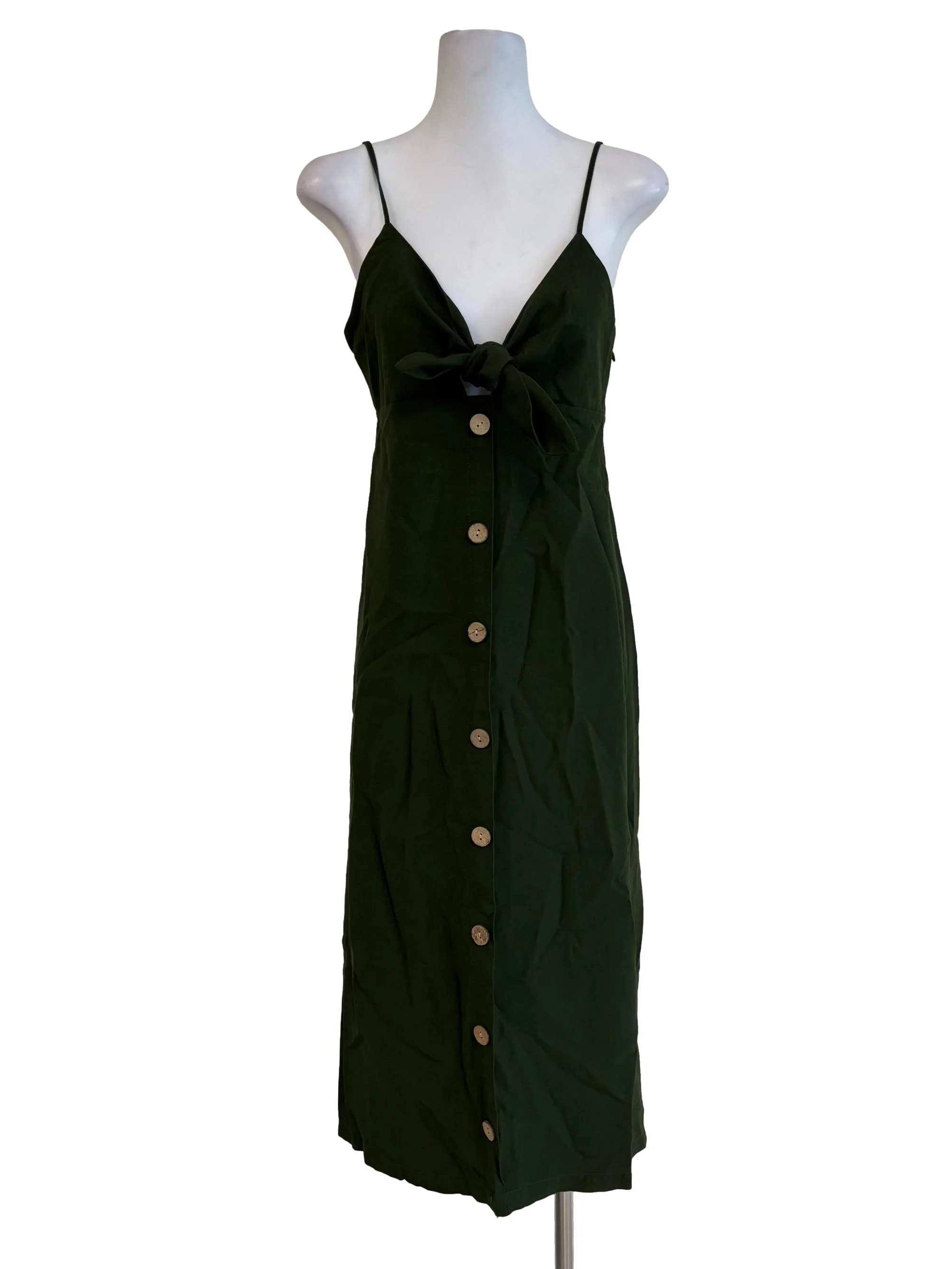Forest Green Front Knot Spaghetti Strap Dress