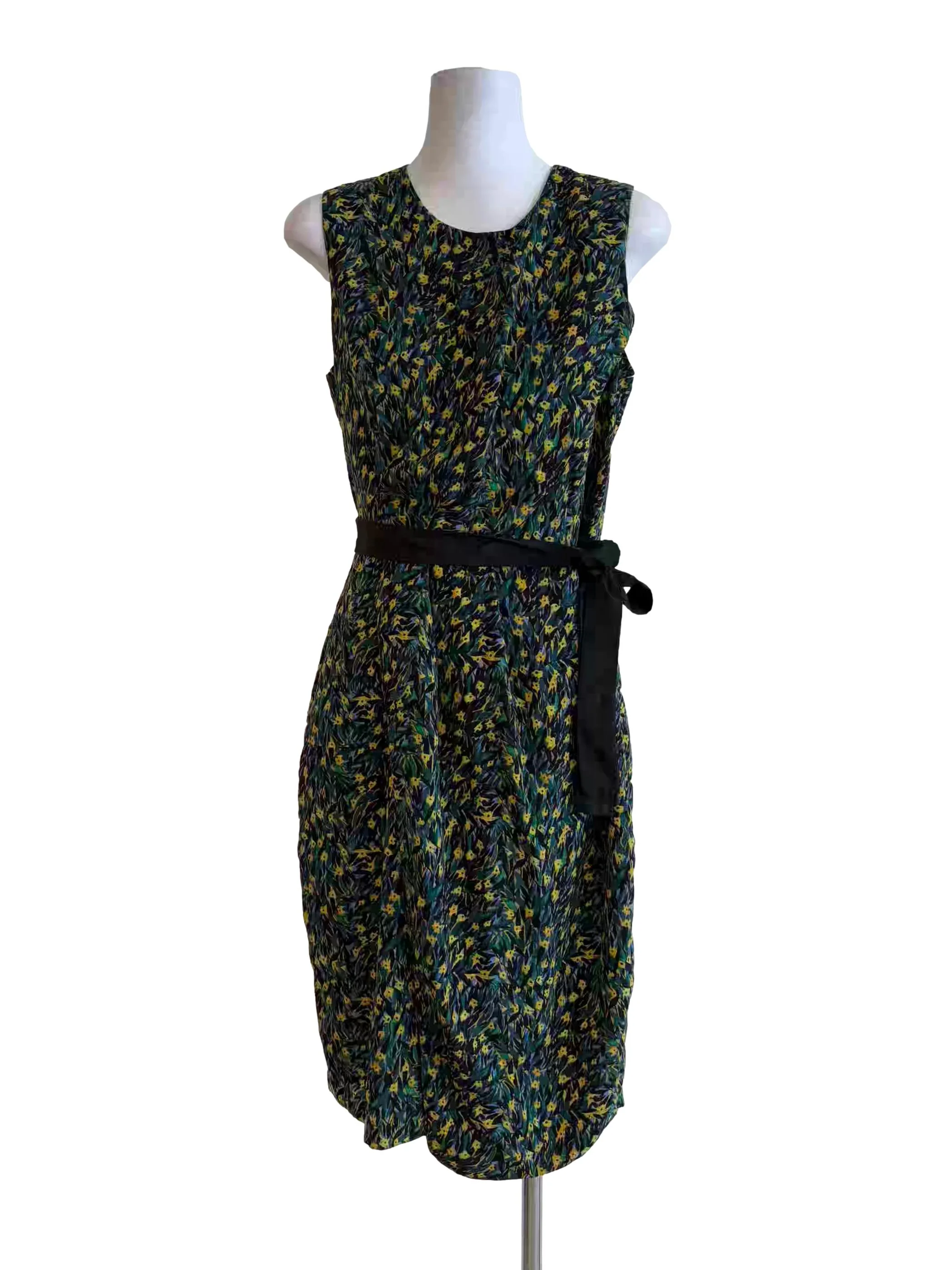 Forest Green Sleeveless Floral Pencil Dress