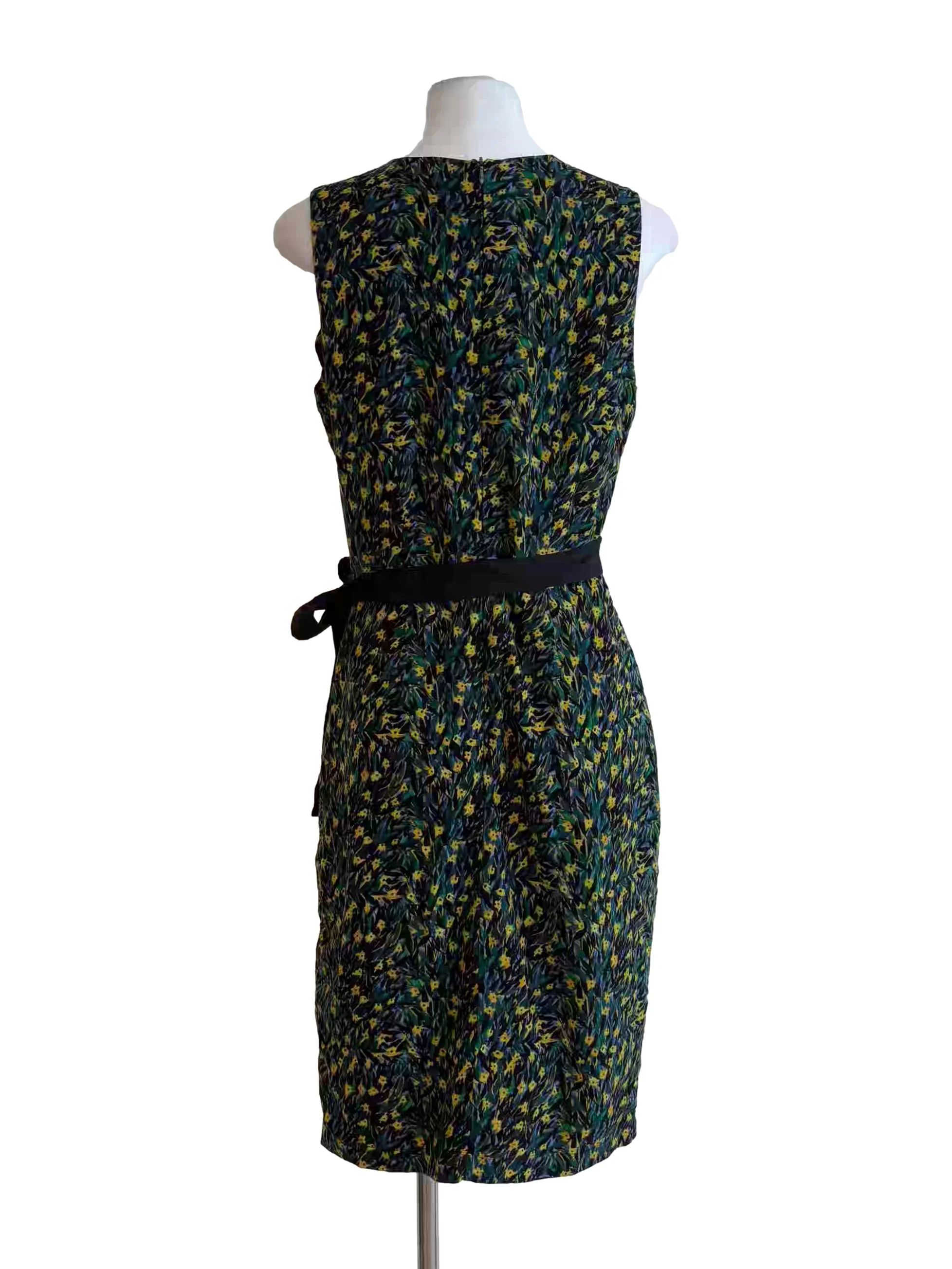 Forest Green Sleeveless Floral Pencil Dress - Image 2