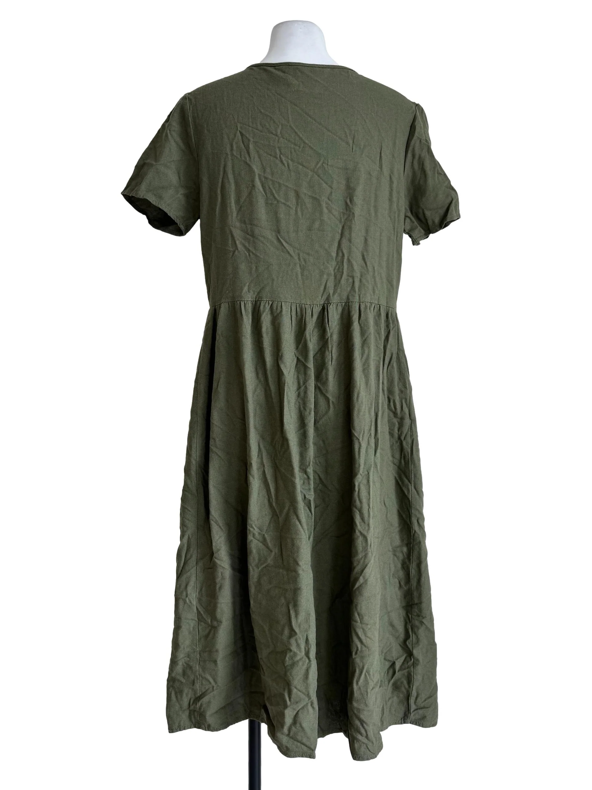 Forest Green V Neck Short Sleeve Dress - Image 2