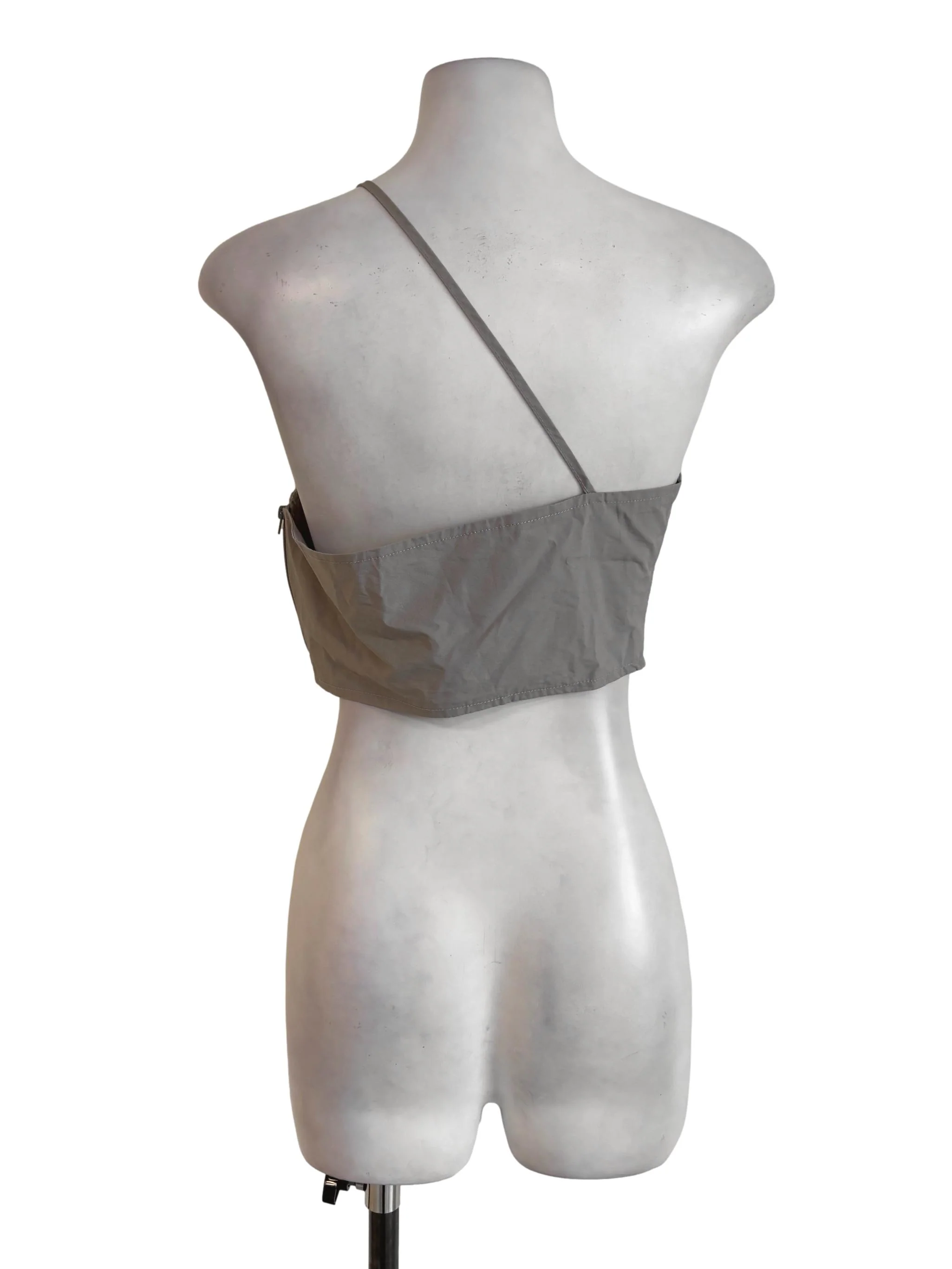 Fossil Grey One Shoulder Crop Top TEM - Image 2