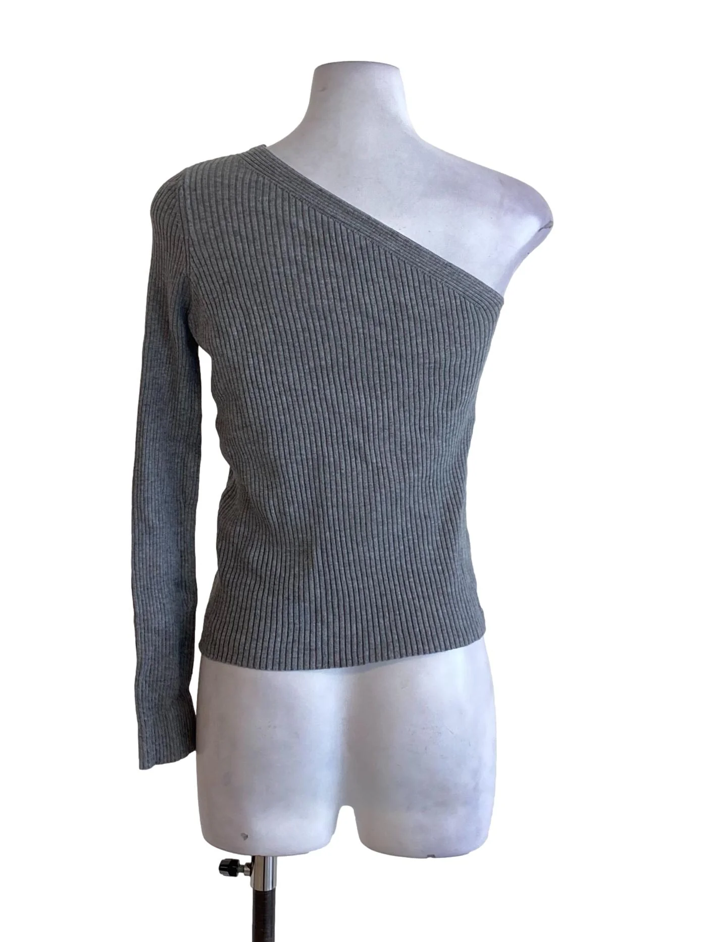 Fossil Grey One Shoulder Knitted Long Sleeve Top - Image 2
