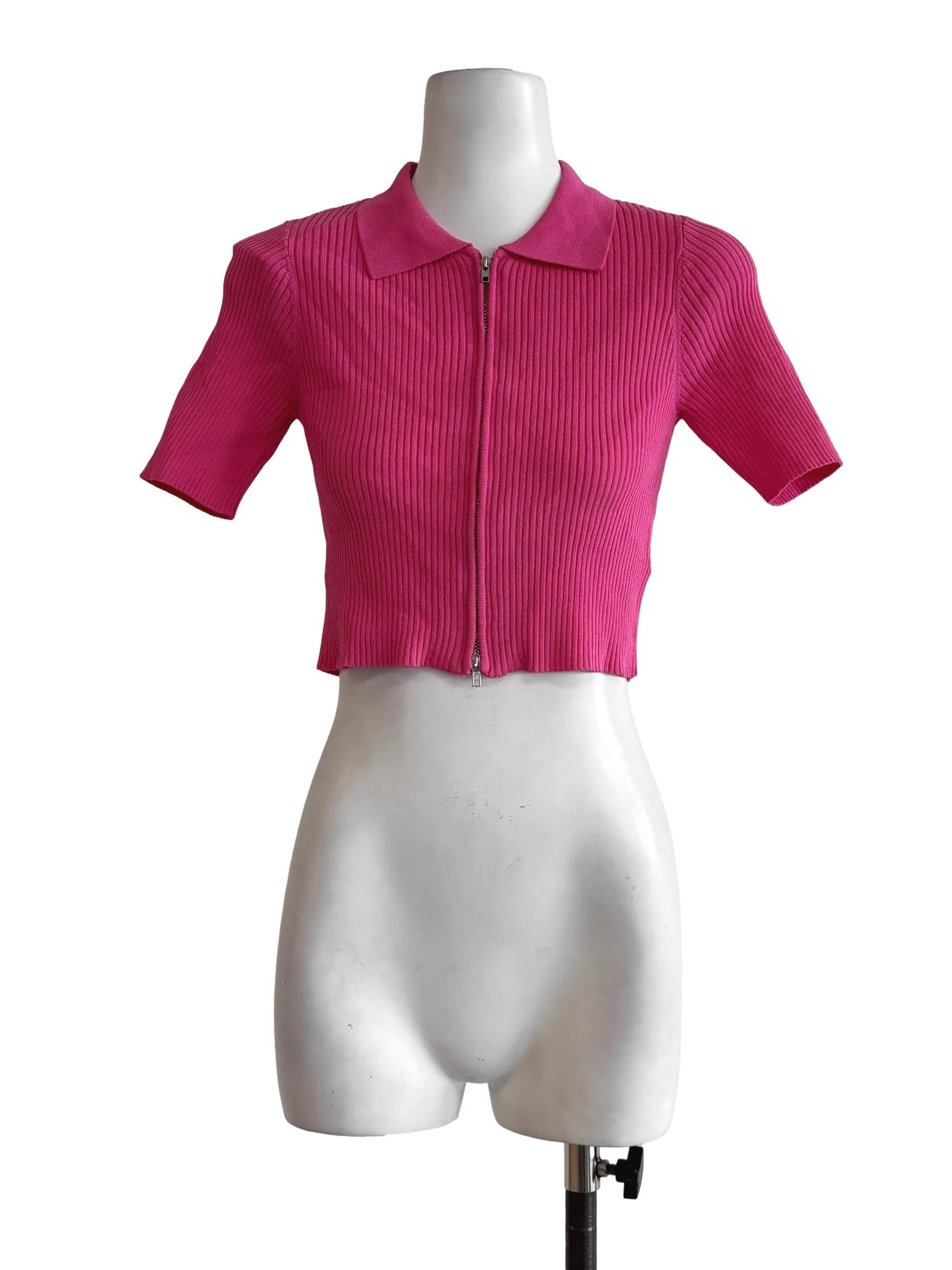 Fuschia Pink Short Sleeve Ribbed Top