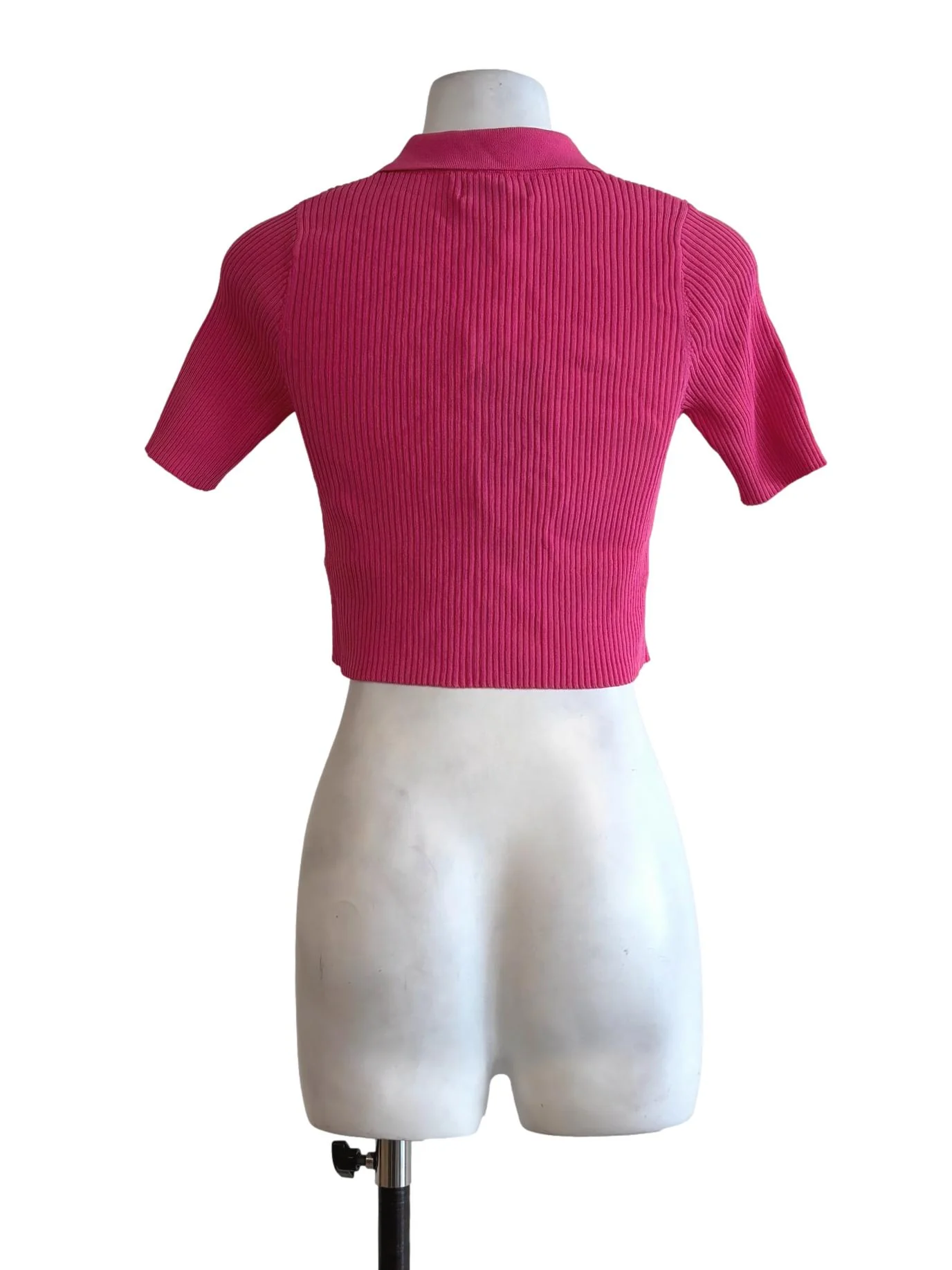 Fuschia Pink Short Sleeve Ribbed Top - Image 2