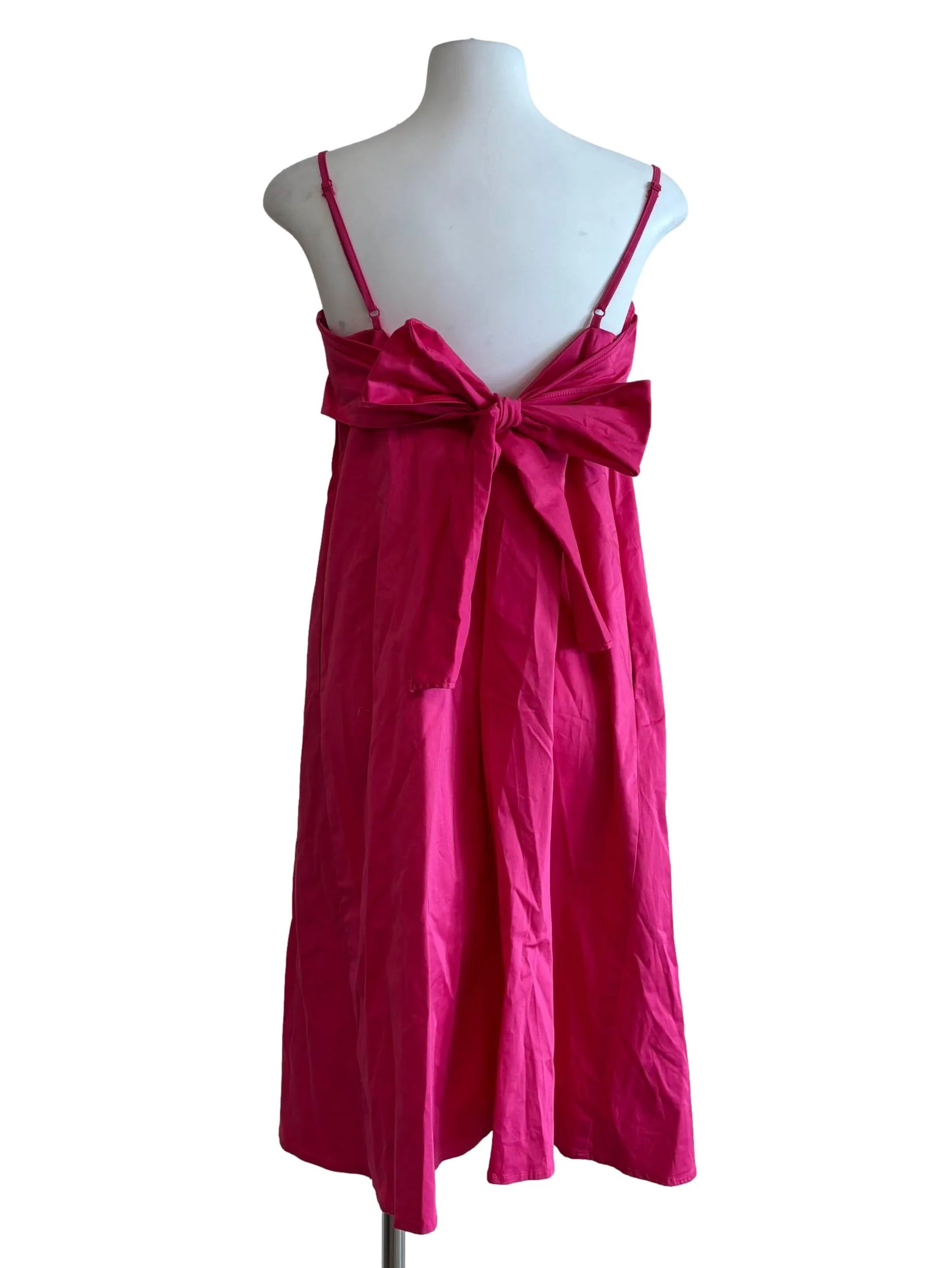 Fuschia Pink Spaghetti Strap Cotton Dress - Image 2