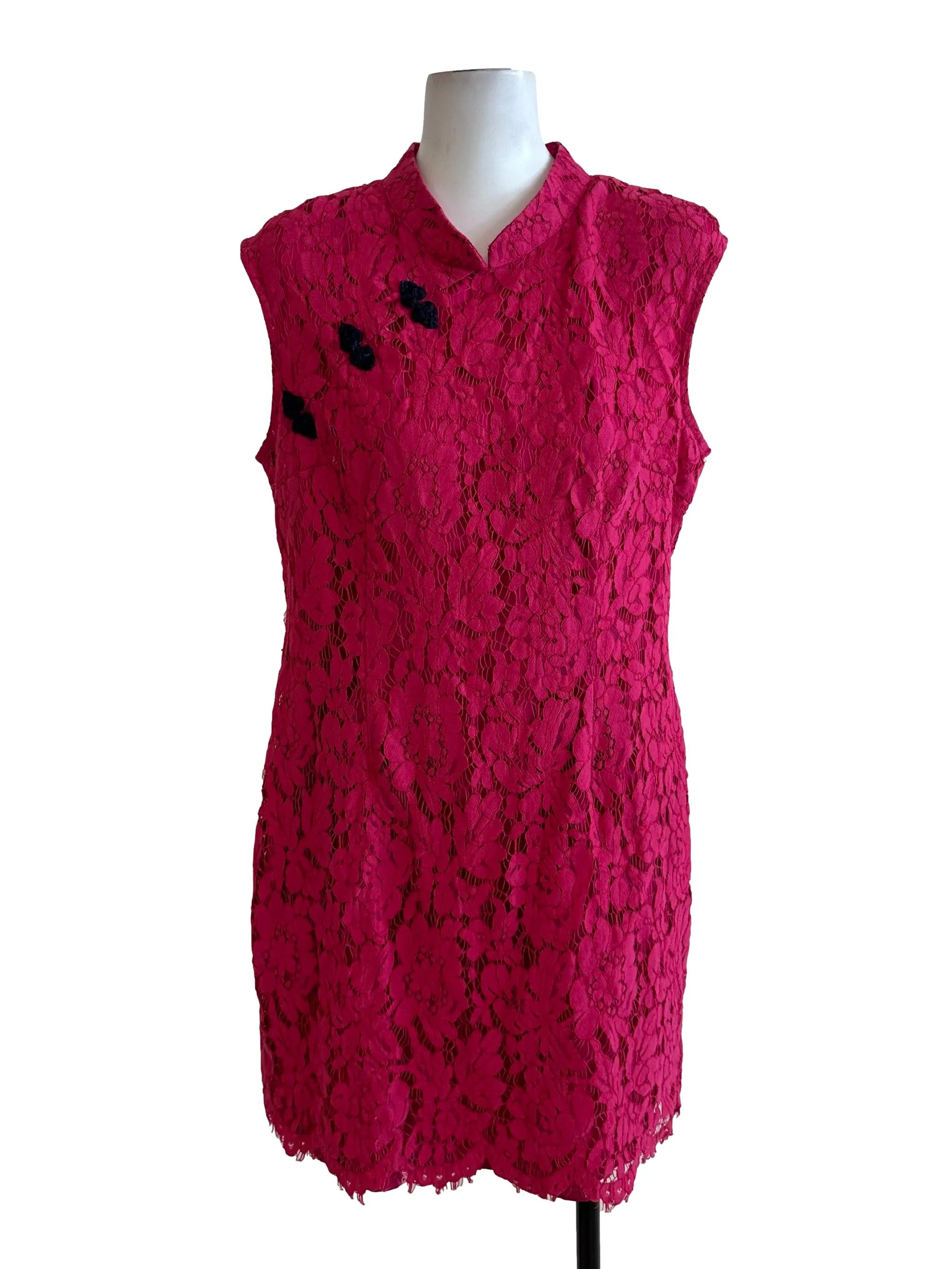 Fushia Pink Lace Cheongsam Dress