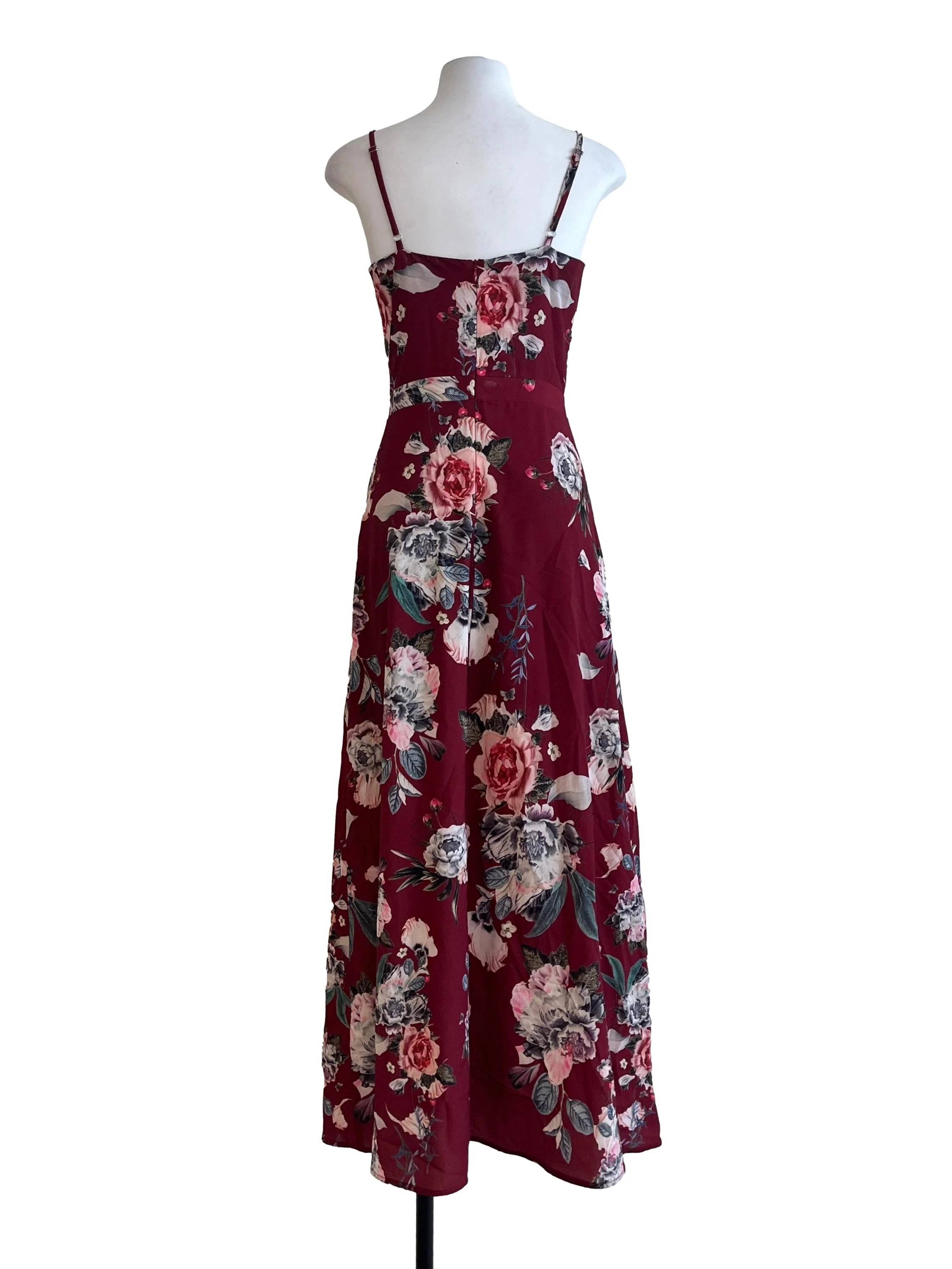 Garnet Red Floral Sleeveless Dress - Image 2