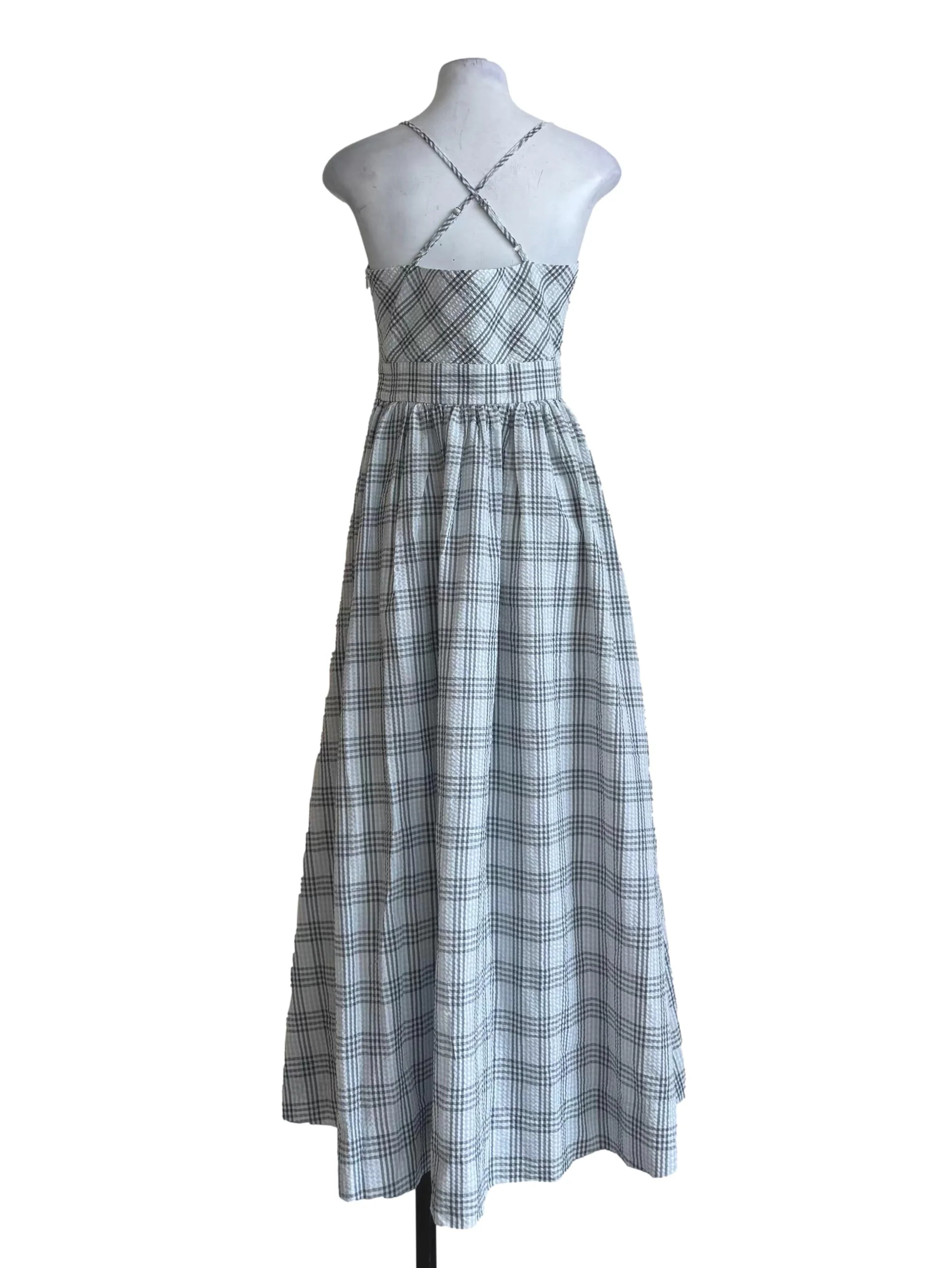 Gingham Grey V-Neck Dress - Image 2