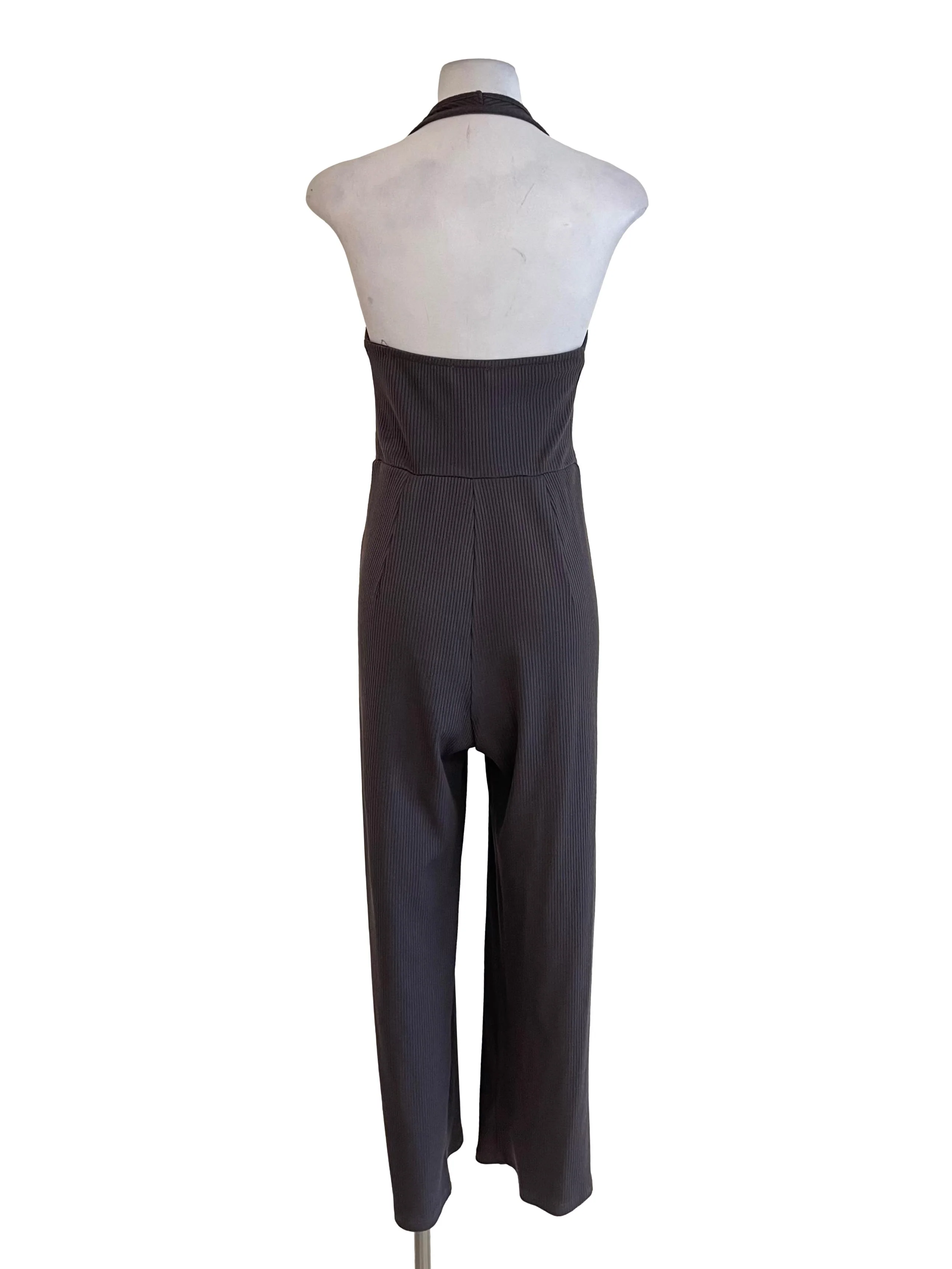 Graphite Ribbed Halter Neck Jumpsuit - Image 2
