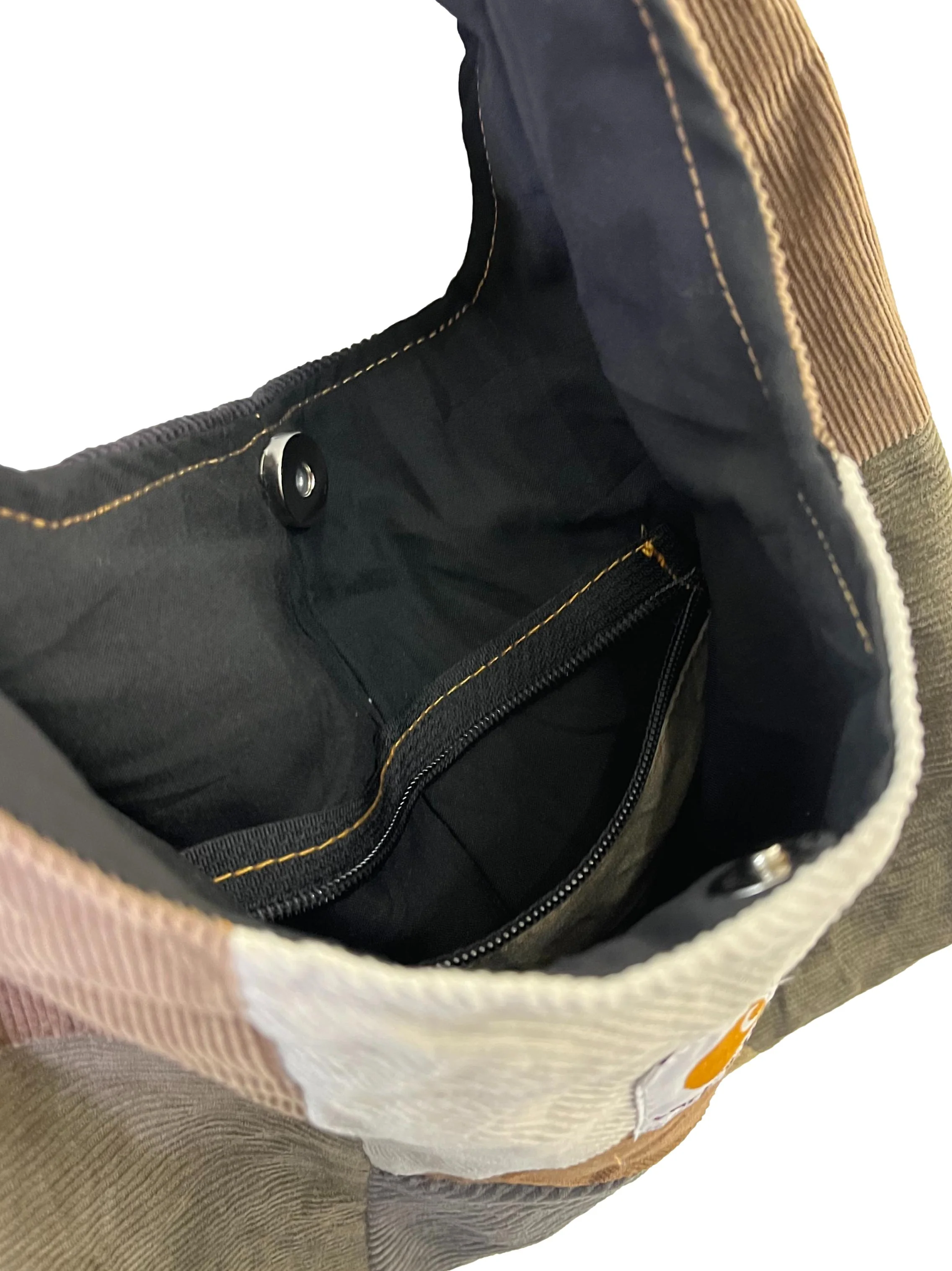 Green Corduroy Patch Crescent Reworked Shoulder Bag - Image 3
